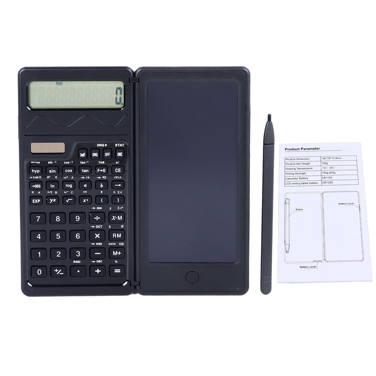 Solar Powered LCD Writing Tablet with Calculator - Foldable Handwriting Board for Students, Office & Home Use (Dual Power: Solar & Battery) - Perfect for Math, Notes & Sketches