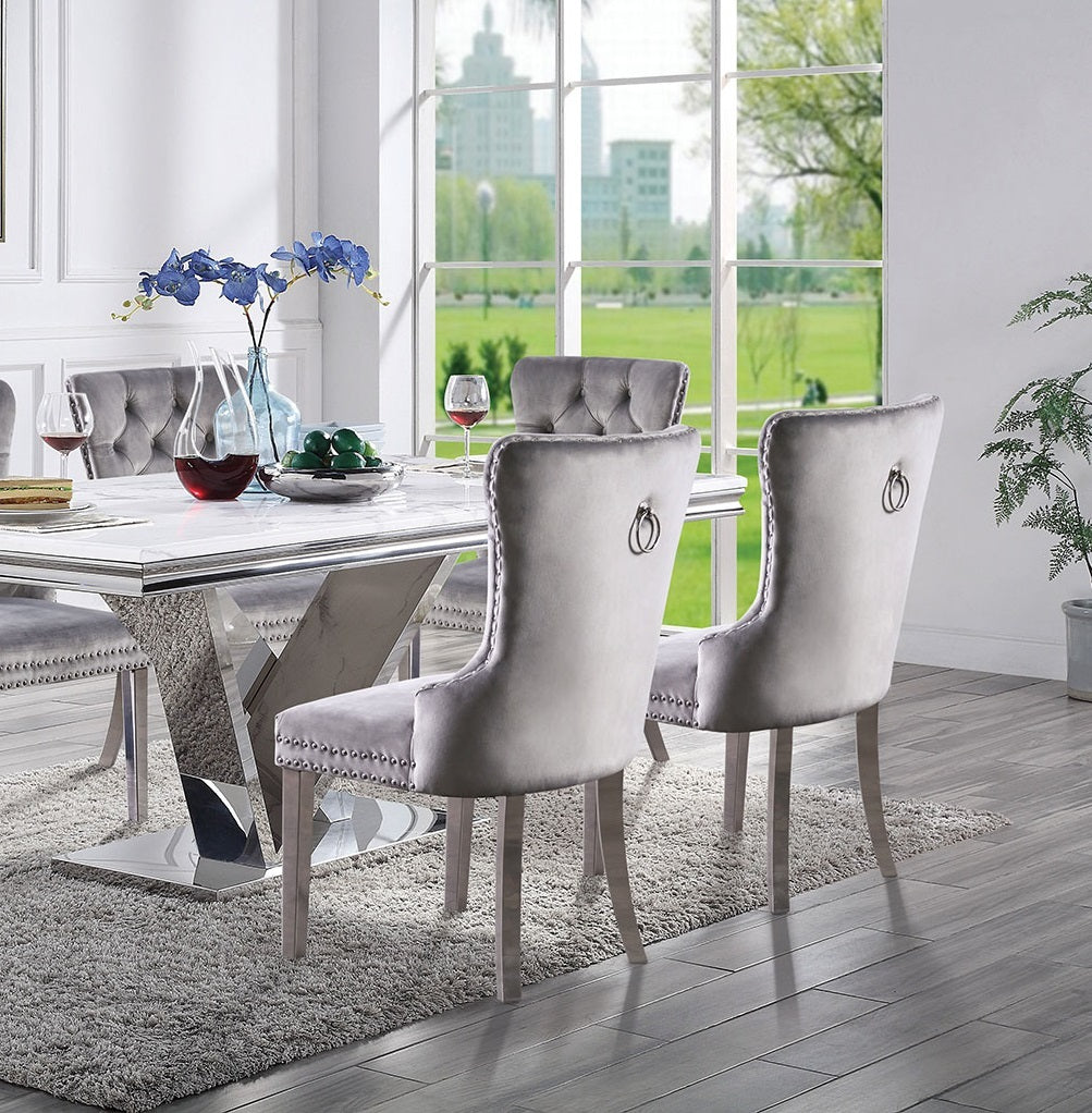 Contemporary Gray Flannelette 2-Piece Side Chairs Set - Button Tufted Upholstered Dining Chairs with Wingback Design | Perfect for Modern Dining Rooms, Kitchen Nooks & Small Spaces