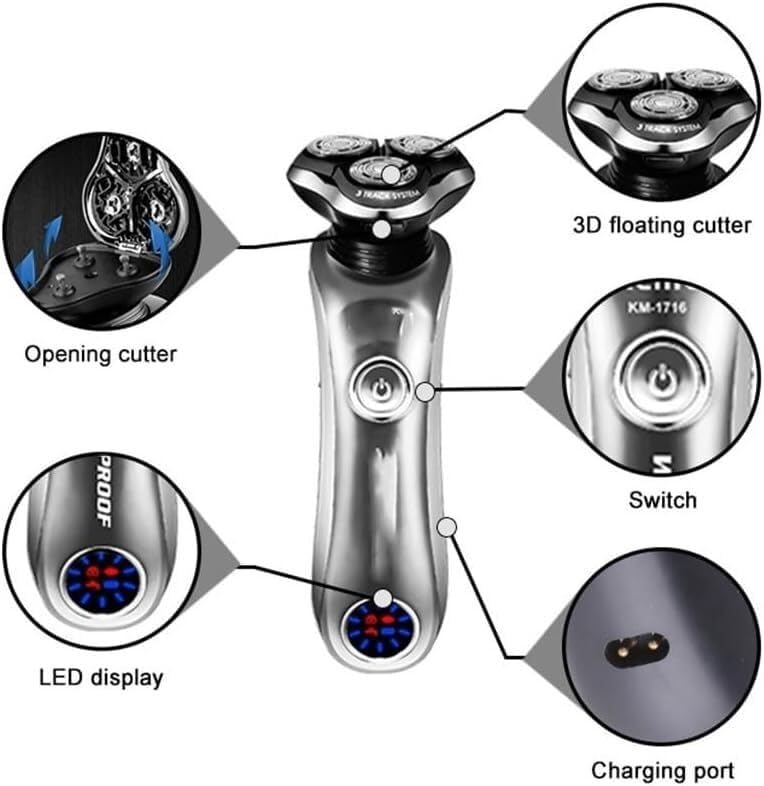 Premium Men's Electric Shaver - Wet/Dry Rechargeable Rotary Razor with Smart Cleaning System | 600mAh Lithium Battery | Black Metallic Finish | Perfect for Travel & Daily Shaving at Home/Office