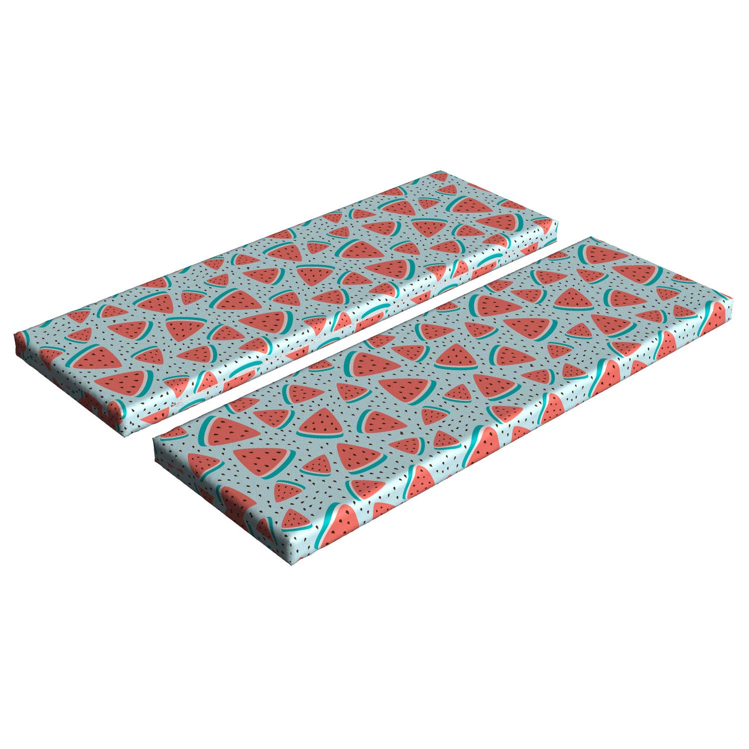 Ambesonne 2-Piece Fruit Bench Cushion Set - Watermelon Slice Summer Design with Standard Size Foam Pad & Decorative Cover in Coral Pale Blue - Perfect for Patio, Garden, Porch, and Outdoor Seating