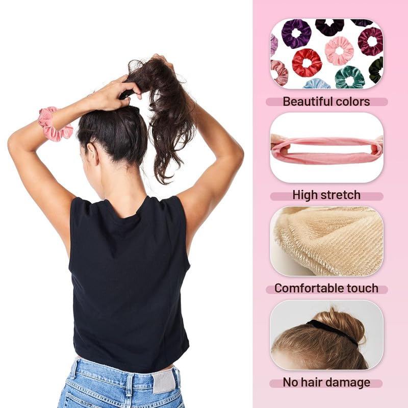 12 Pcs Premium Velvet Hair Scrunchies for Women - Soft Elastic Hair Bands & Ponytail Holders (12 Colors) - Perfect for Workouts, Office & Everyday Styling