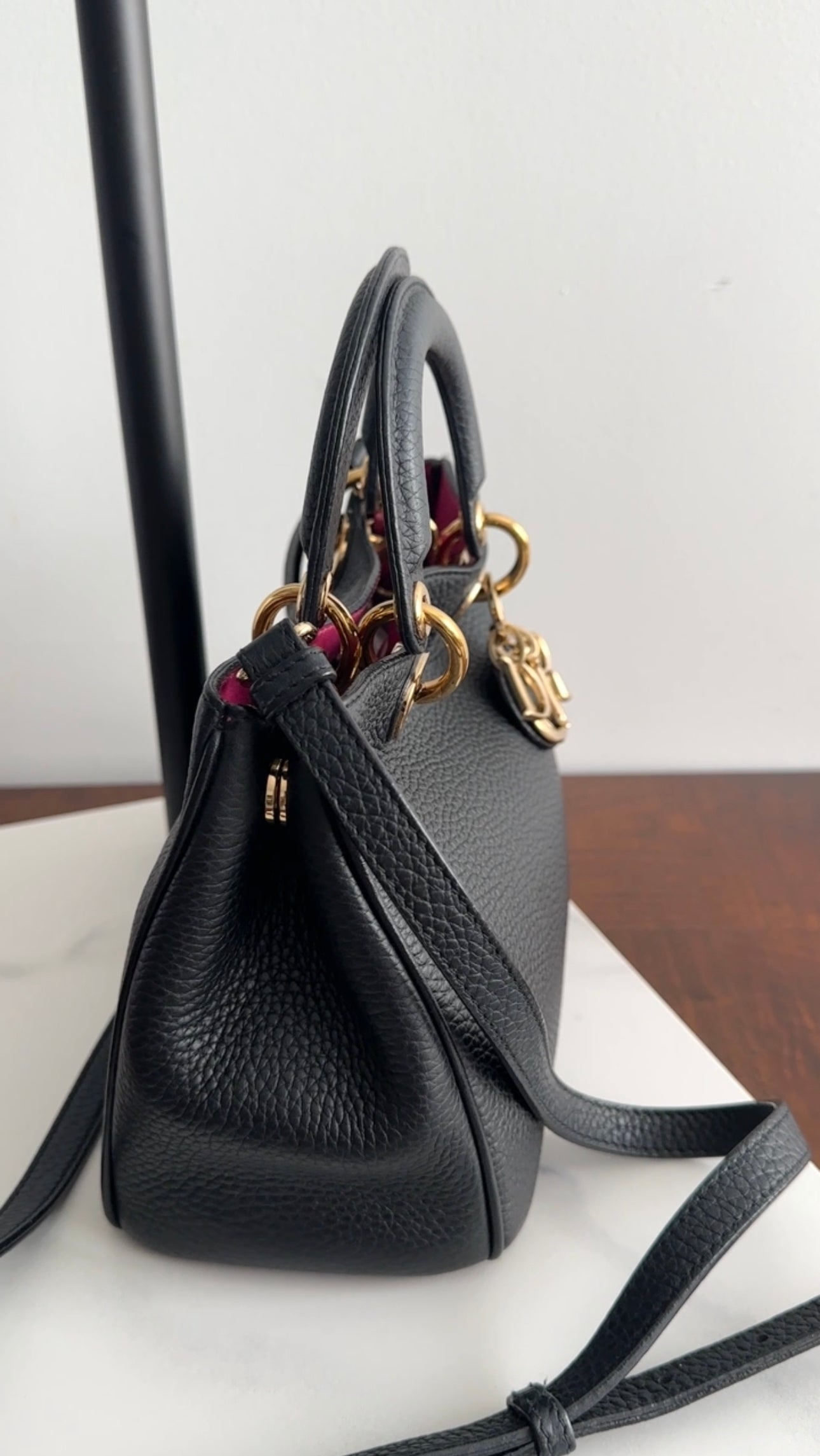 Christian Dior Black Mini Diorissimo Leather Two-Way Shoulder Bag Crossbody Purse for Women | Luxury Designer Handbag for Date Night, Office & Travel