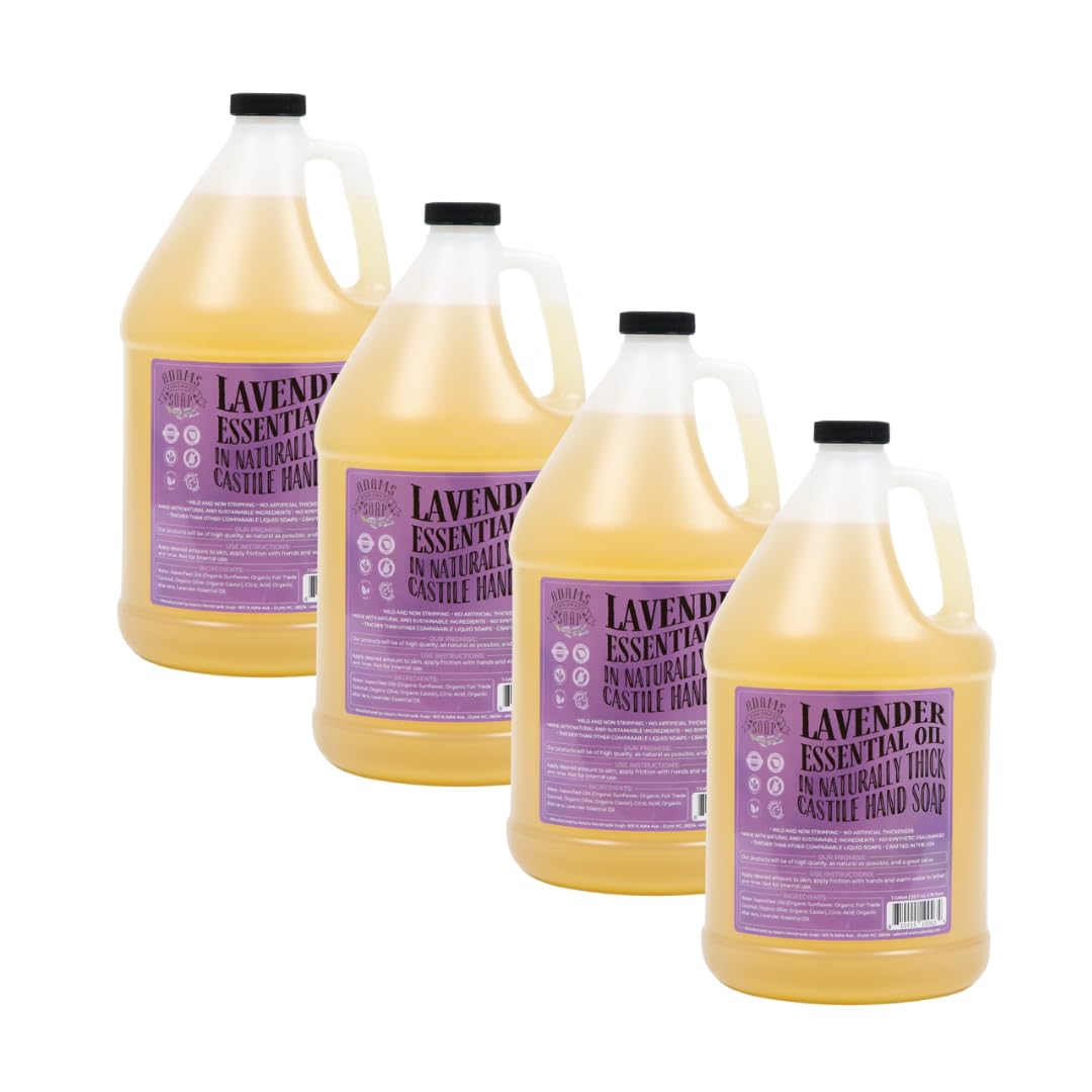 Adams Handmade Thick Castile Liquid Hand Soap 1 Gallon Refill - Natural Lavender Scent - Pack of 4 for Home, Spa & Commercial Use - Gentle Cleansing for Hands, Body & Household Cleaning