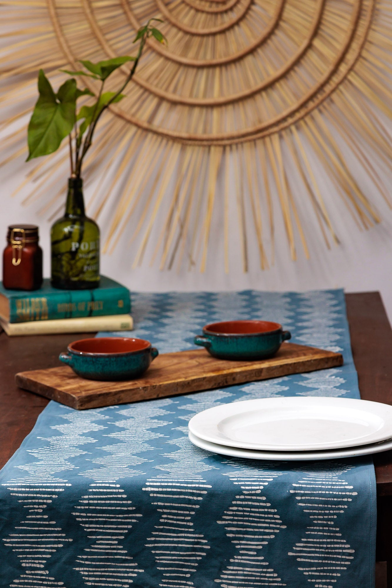 Handmade Tribal Indigo Wave Pattern Table Runner - Boho Chic Dining Decor for Farmhouse, Rustic & Coastal Home Styling