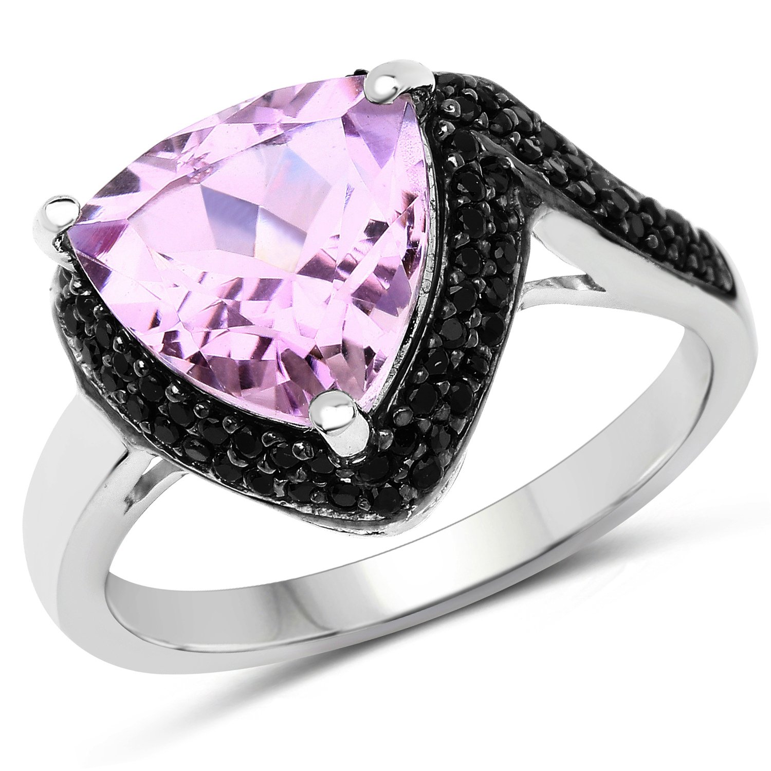 3.53 Carat Genuine Pink Amethyst & Black Spinel Sterling Silver Ring for Women - Elegant 925 Silver Jewelry Gift for Anniversary, Birthday & Special Occasions