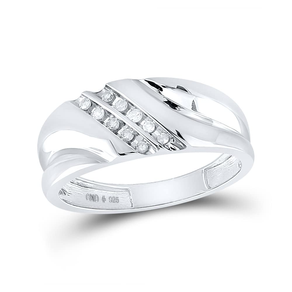 Sterling Silver Men's Round Channel-Set Diamond Wedding Band Ring - 1/8 CTTW - Perfect for Engagement, Anniversary & Everyday Wear