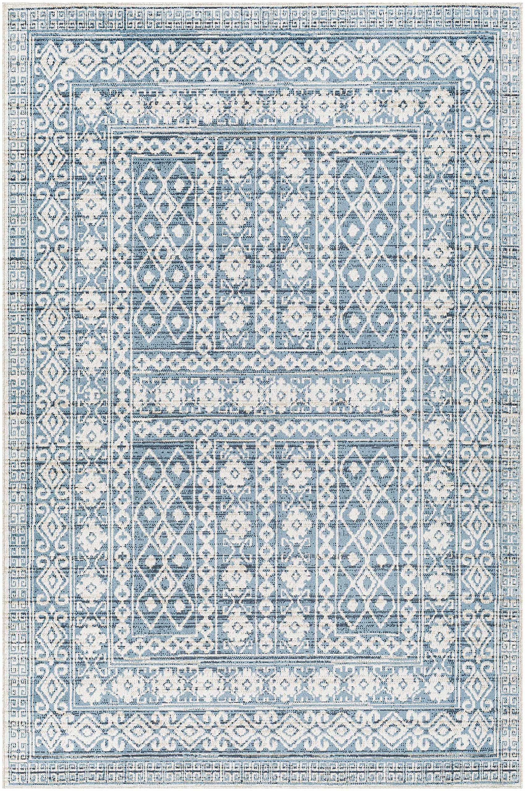 Machine Washable Hauteloom Gandy Area Rug for Living Room & Bedroom - Soft Beige & Blue 7'10