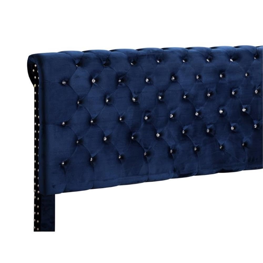 Glory Furniture Maxx Velvet Upholstered Full Size Bed Frame in Navy Blue - Luxurious Bedroom Furniture for Master Bedroom or Guest Room