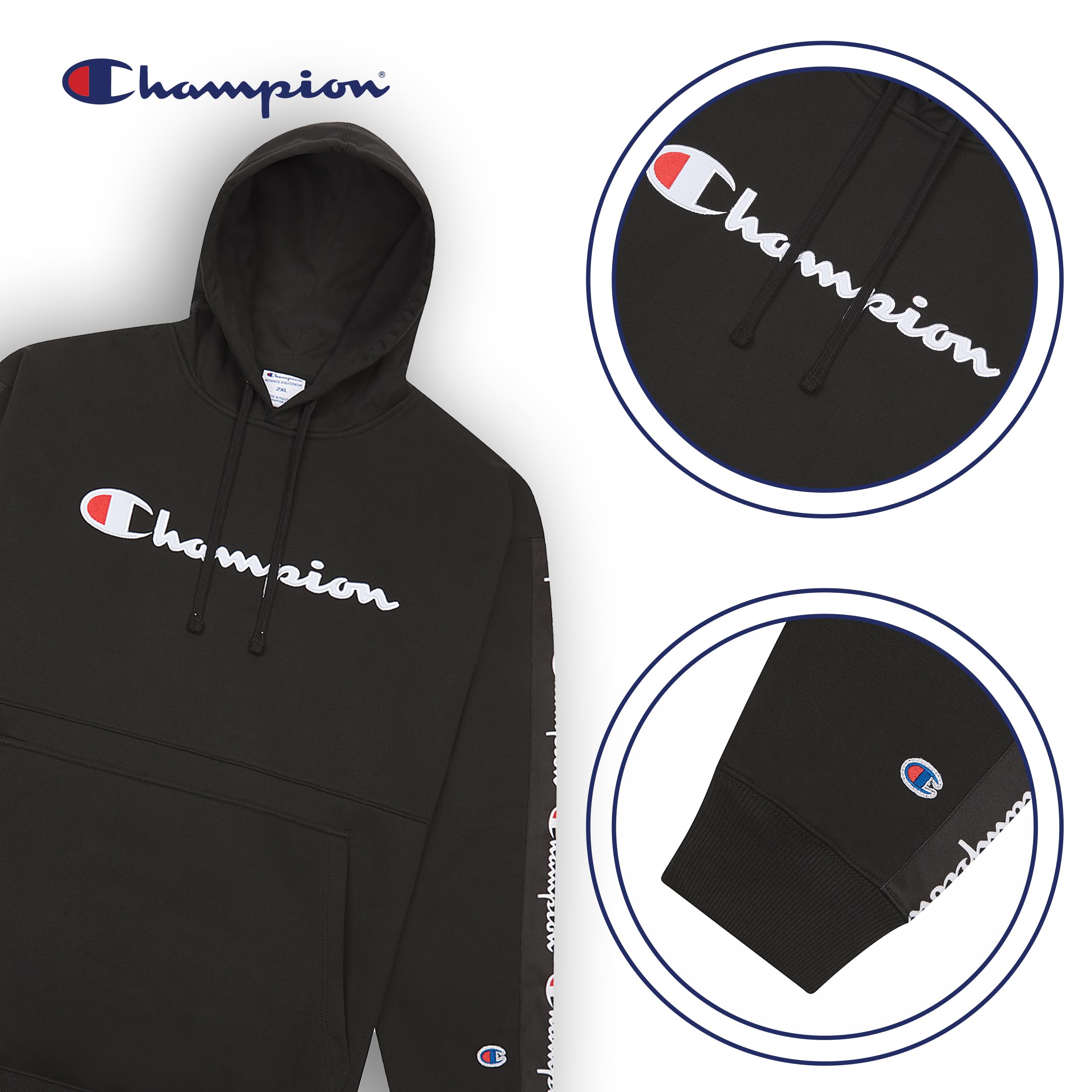 Champion Hoodies for Men – Big and Tall Fleece Pullover with Graphic Print | Warm & Comfortable Winter Hooded Sweatshirt for Casual Wear, Gym, and Outdoor Activities