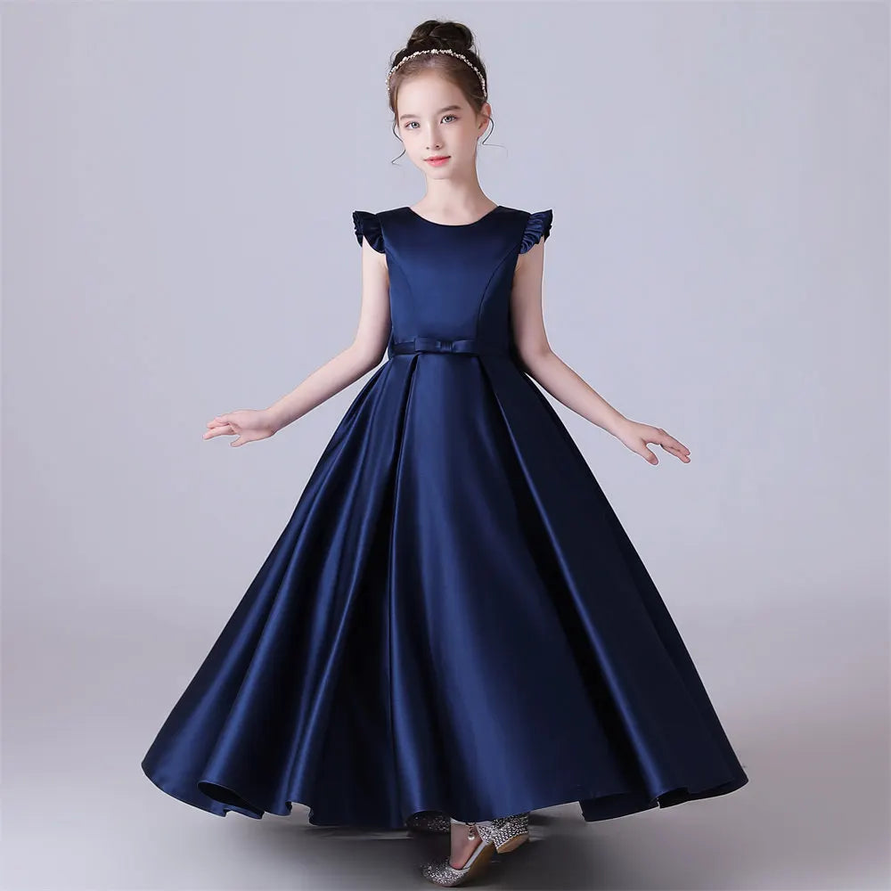 Satin Sleeveless Junior Bridesmaid Dress for Girls Teens - O Neck First Communion Gown - Perfect for Weddings, Church Ceremonies & Special Occasions