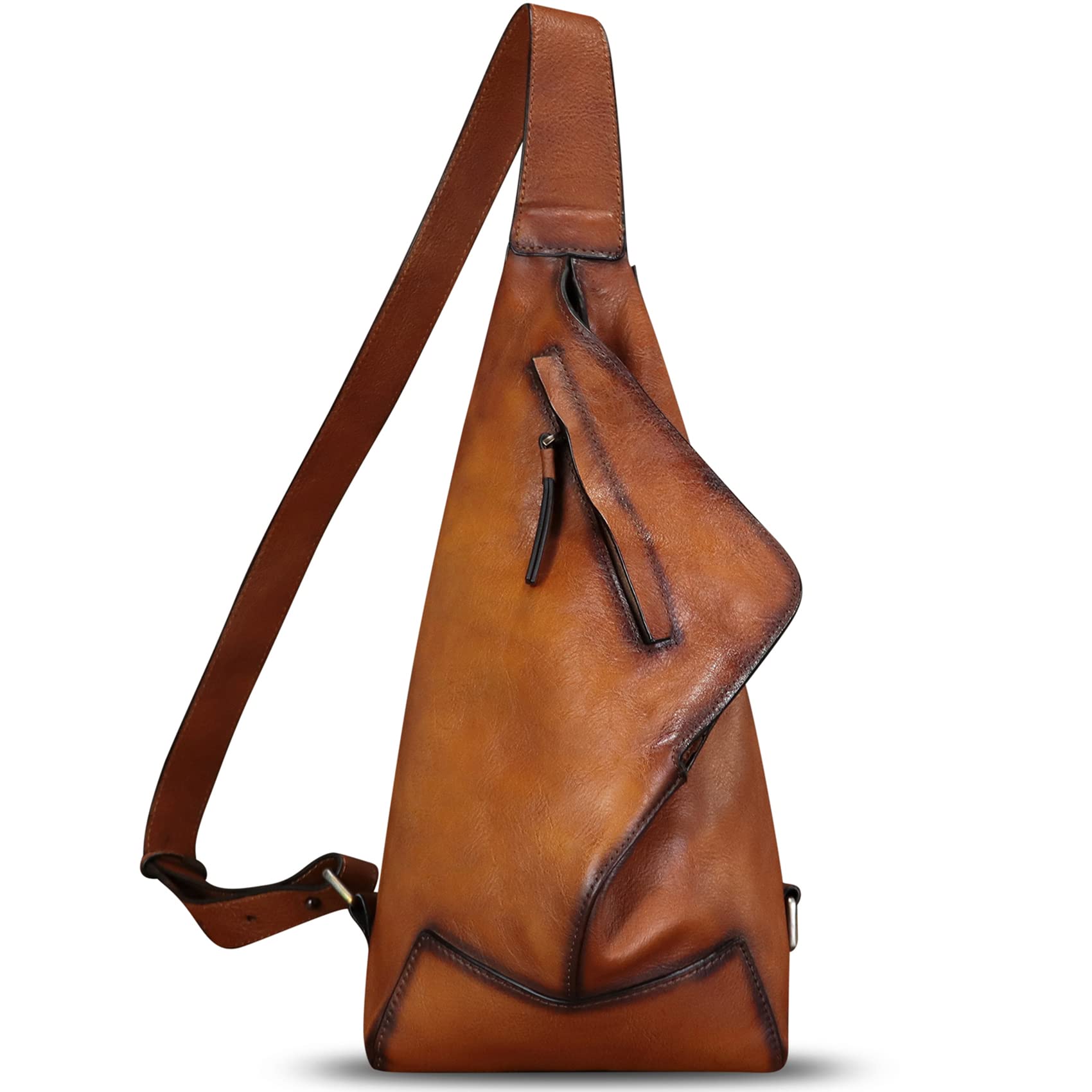 Genuine Leather Sling Bag for Men & Women - Vintage Crossbody Backpack, Handmade Shoulder Purse, Hiking Daypack, Fanny Pack - Perfect for Travel, Outdoor Adventures & Daily Use (Brown)