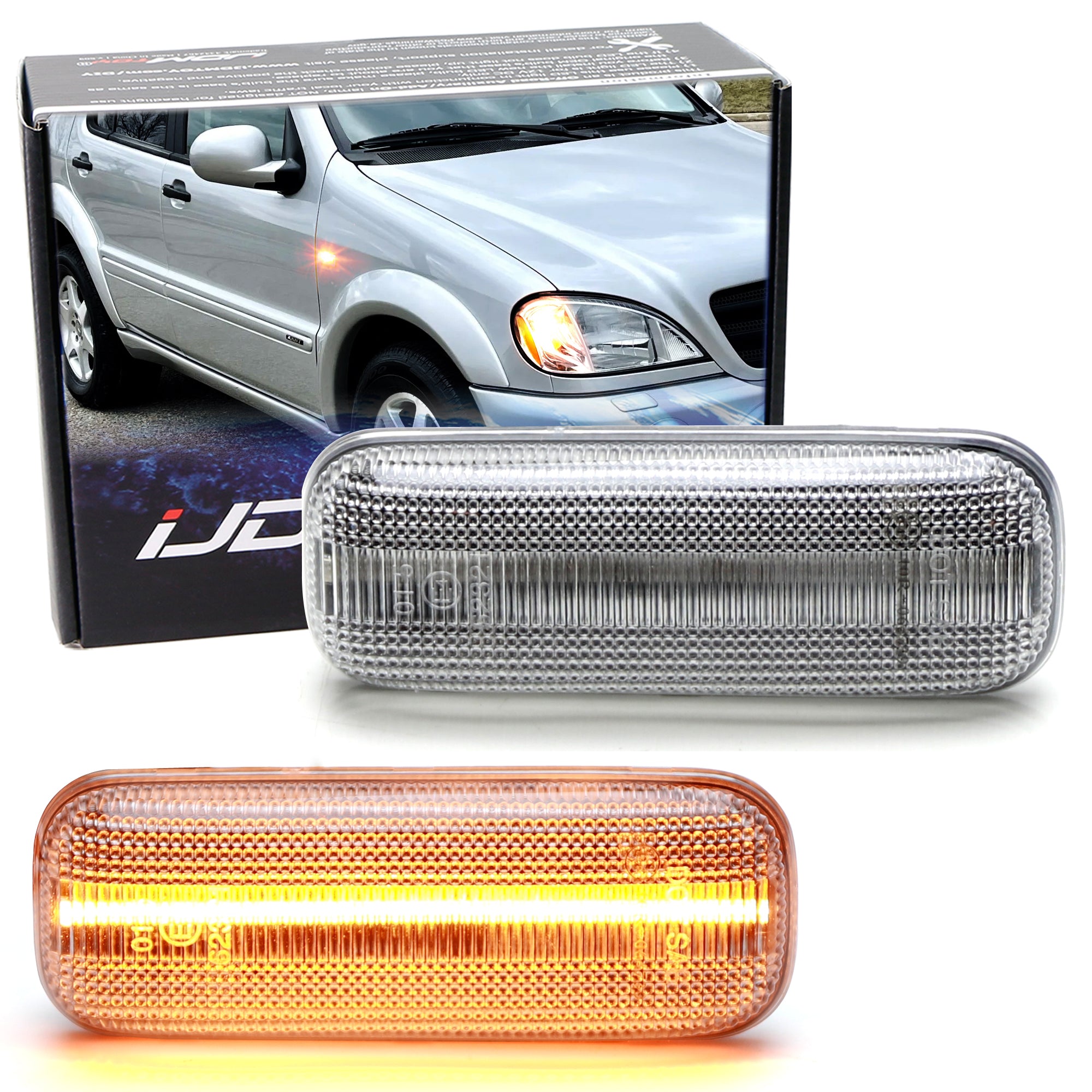 Amber LED Strip Fender Side Markers for 1998-2003 Mercedes W163 ML - Clear Lens, Bright Turn Signal Lights - Perfect for Night Driving & Off-Road Adventures