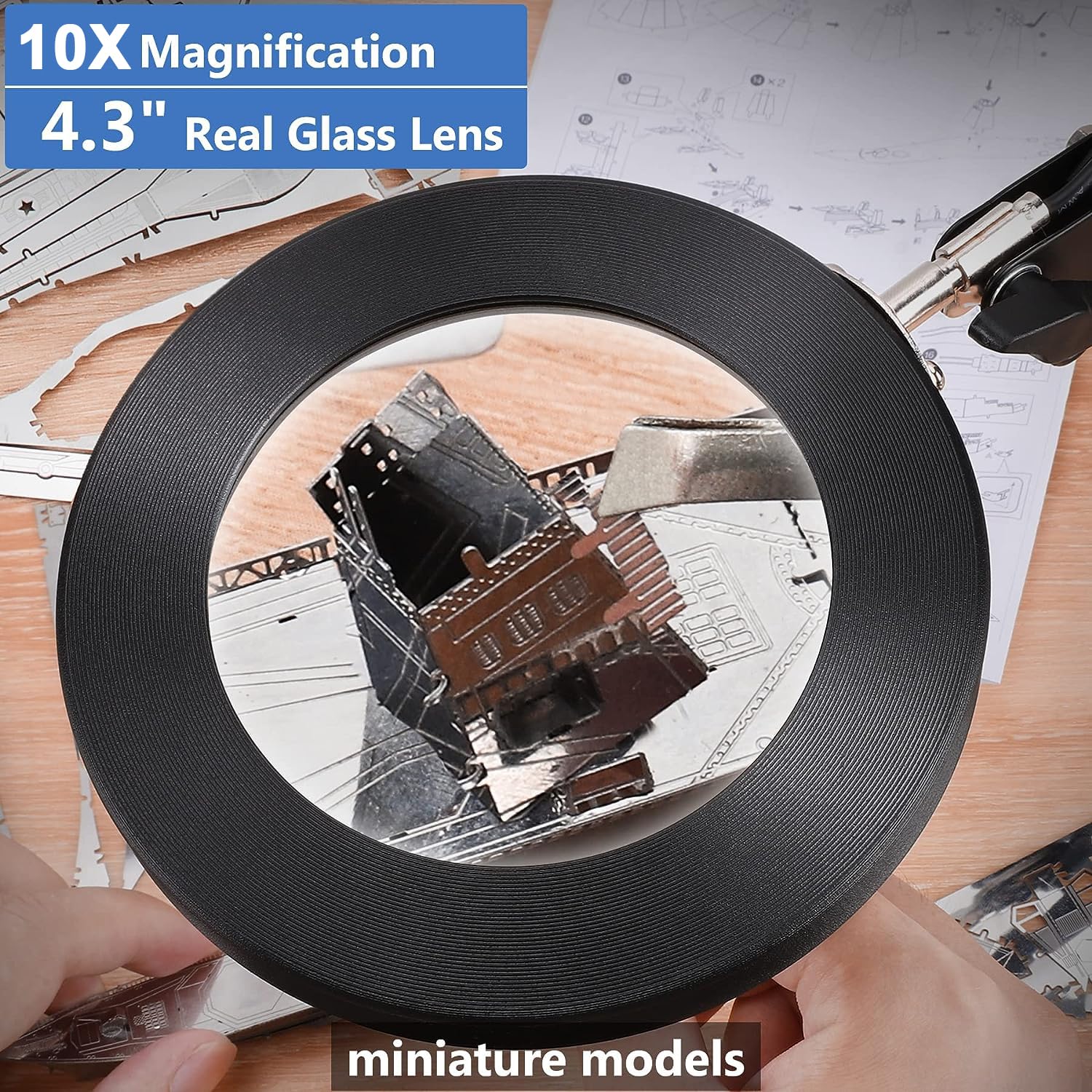10X Magnifying Glass with Light and Stand - Veemagni Real Glass Magnifier with 3 Color Modes & Stepless Dimming, Adjustable Swing Arm LED Desk Lamp for Reading, Crafts, Jewelry Repair, Soldering & Close Work (Ideal for Hobbyists, Watchmakers & Elderly)
