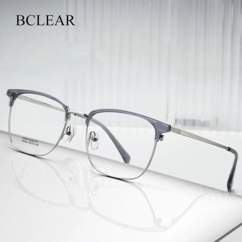 Bclear Unisex Full Rim Square Brow Line Titanium Eyeglasses 16058 - Lightweight Durable Frame for Men & Women - Perfect for Reading, Working & Fashion Accessories