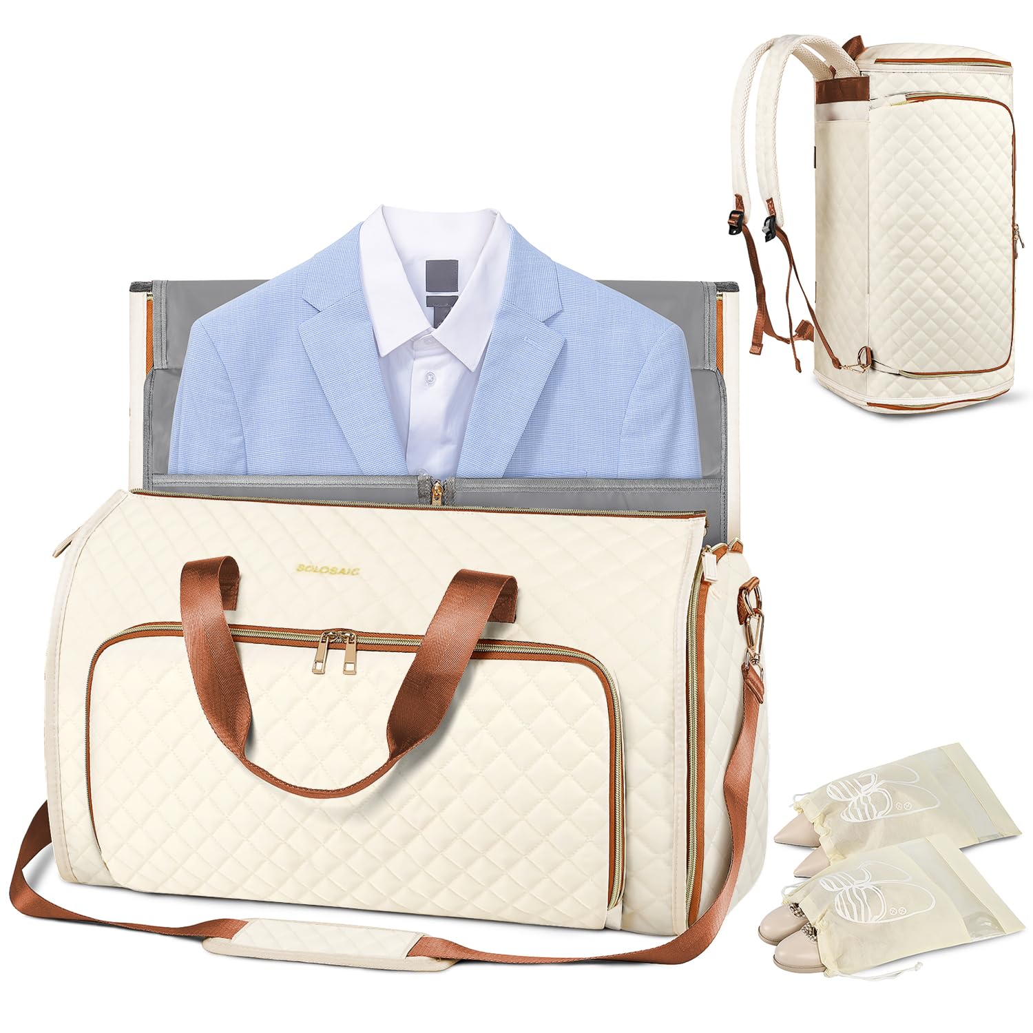 Convertible Travel Garment Bag with Detachable Suit Bag & Shoe Compartments - Carry-On Duffel with Shoulder & Backpack Straps for Business Trips, Weddings, and Formal Events - Women's Dress Luggage Organizer