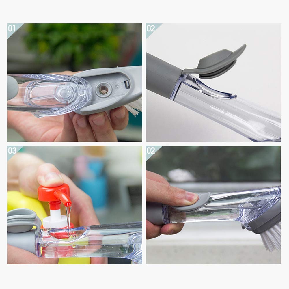 Eco-Friendly Dish Brush with Built-in Soap Dispenser | Stainless Steel Handle & Replaceable PP Head | Kitchen Scrubber for Pots, Pans & Dishes | Perfect for Daily Dishwashing & Tough Grease Cleaning