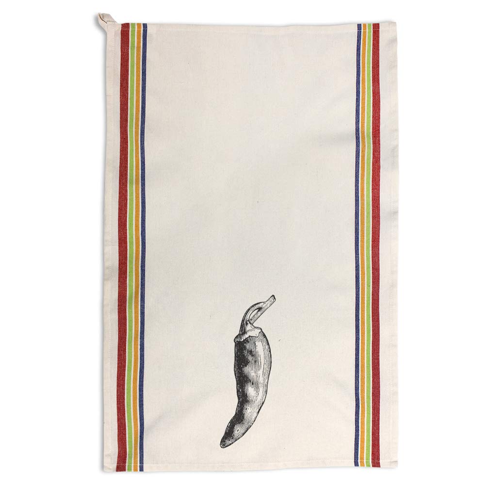 Vintage Style Custom Kitchen Towels - Multi Stripe Design Pepper & Chili Print - Absorbent Dish Towels for Food & Beverage Cleaning - Perfect for Cooking, Baking, and Kitchen Decor
