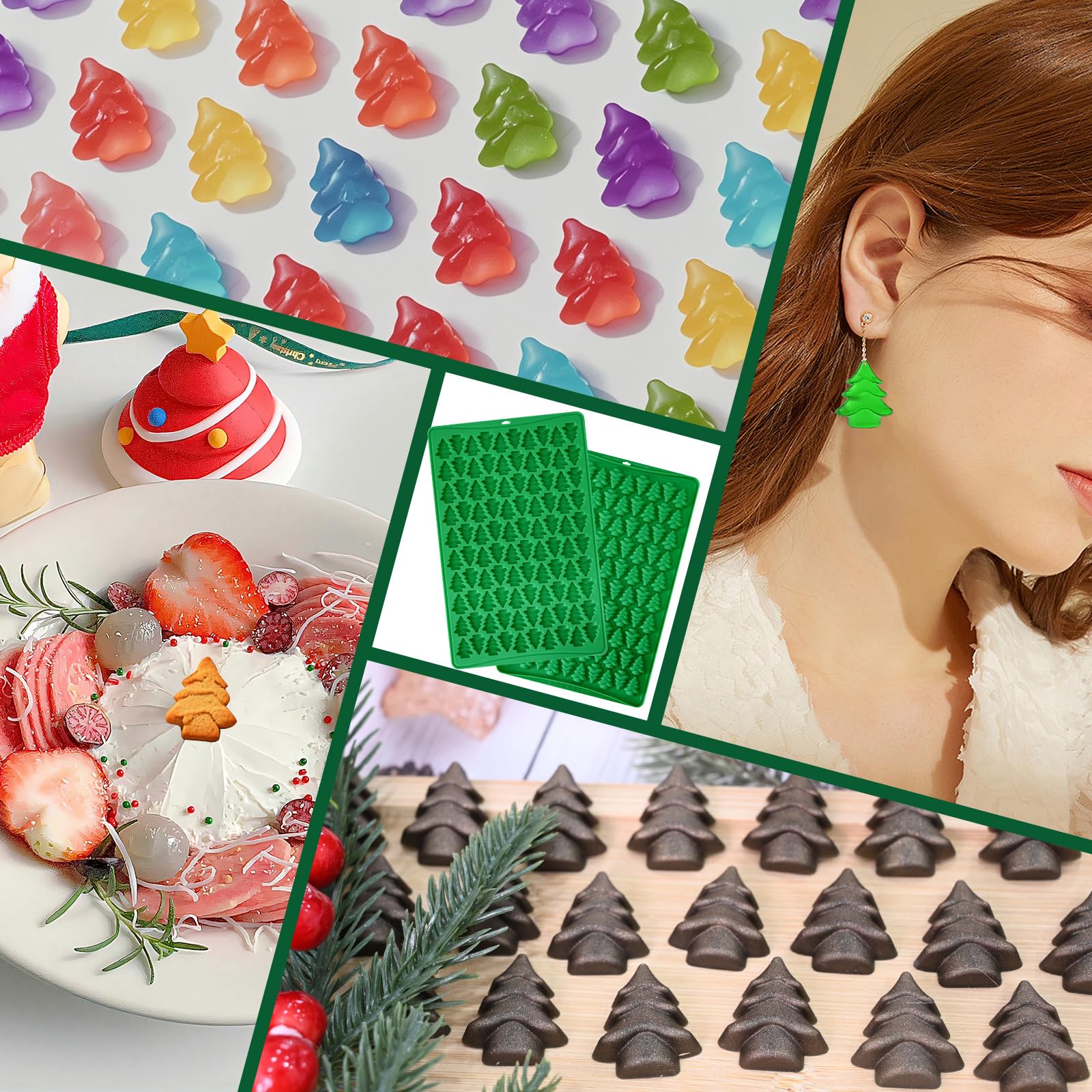 3D Mini Christmas Tree Silicone Candy Molds - 100 Cavity Non-Stick Baking Tray for Chocolate, Caramels, Cookies & Hard Candy | Perfect for Holiday Treats, DIY Gummies & Christmas Party Desserts