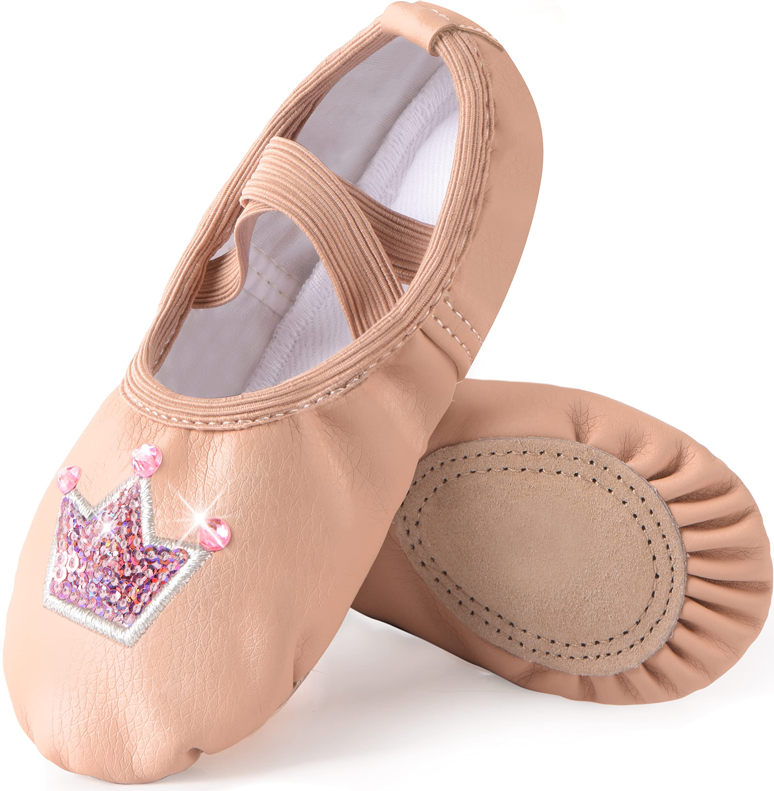 Girls Ballet Shoes Split-Sole Glitter Dance Flats for Toddlers & Kids - Perfect for Recitals, Practice & Dance Classes