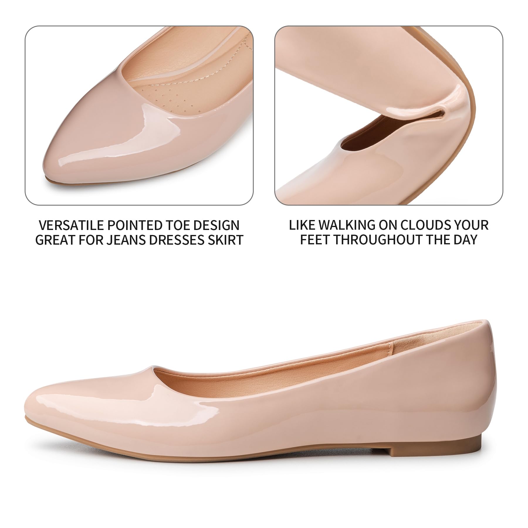 Rekayla Women's Pointed Toe Ballet Flats - Classic Slip On Comfort Shoes for Work, Office & Casual Wear | Versatile Dress Flats for Women | Perfect for Daily Commute, Business Meetings & Social Events
