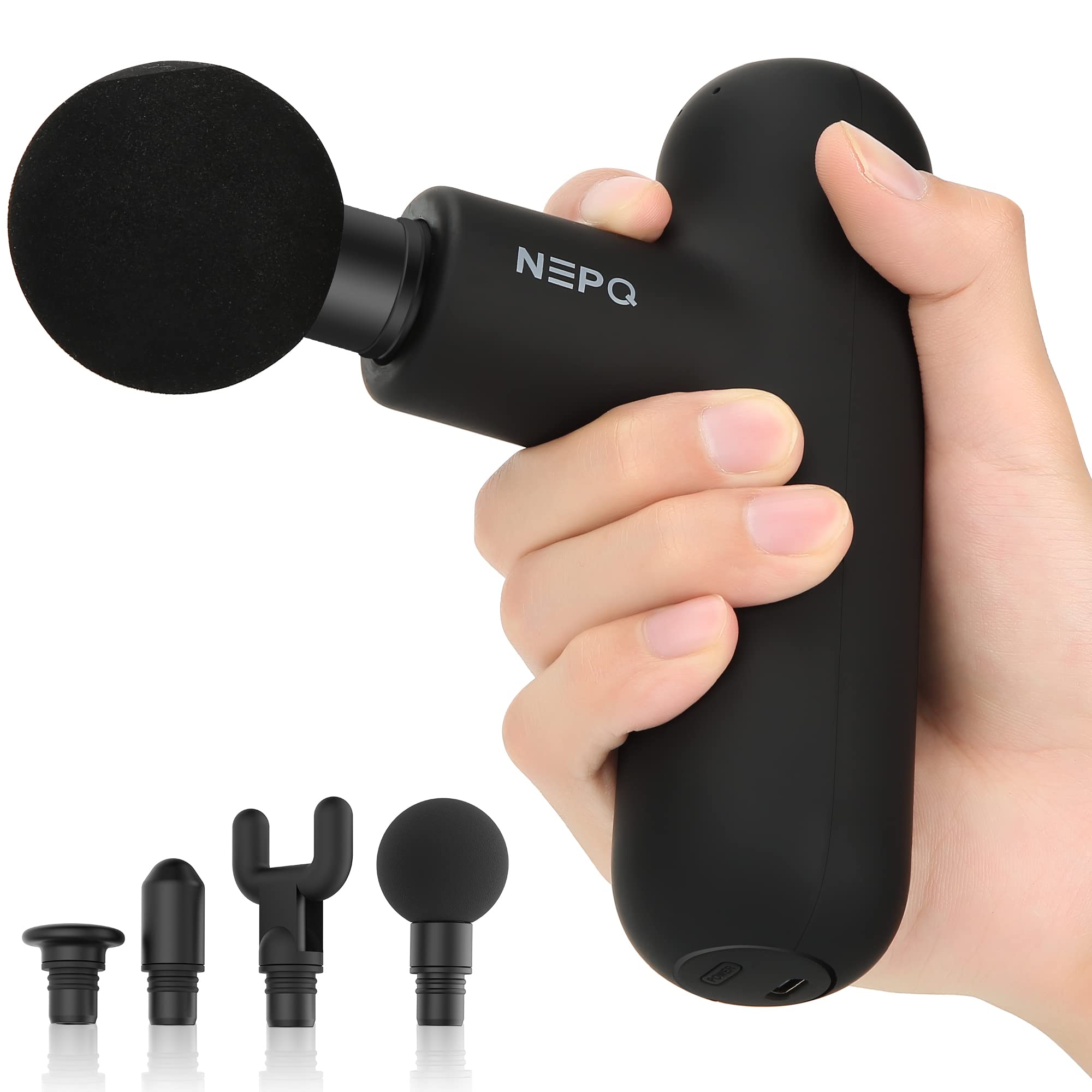 Mini Massage Gun - Powerful Portable Deep Tissue Percussion Muscle Massager for Back, Neck & Head Pain Relief | 4 Interchangeable Heads, High-Intensity Vibration, Rechargeable | Perfect for Athletes, Office Workers & Home Use