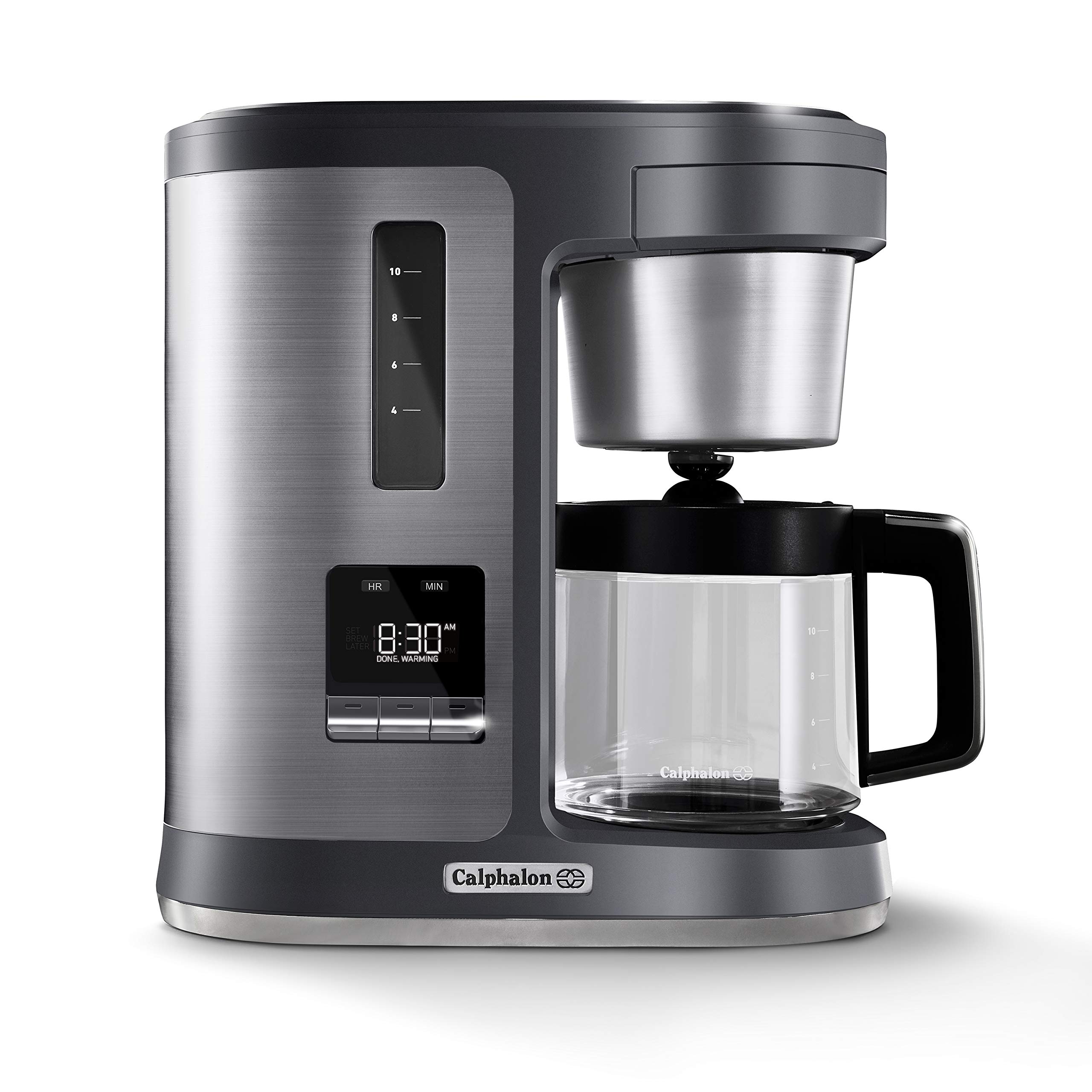 Calphalon BVCLDCG1 Perfect-Brew 10-Cup Coffee Maker, Dark Stainless Steel - Fast Brewing Programmable Drip Coffee Machine for Home & Office Use