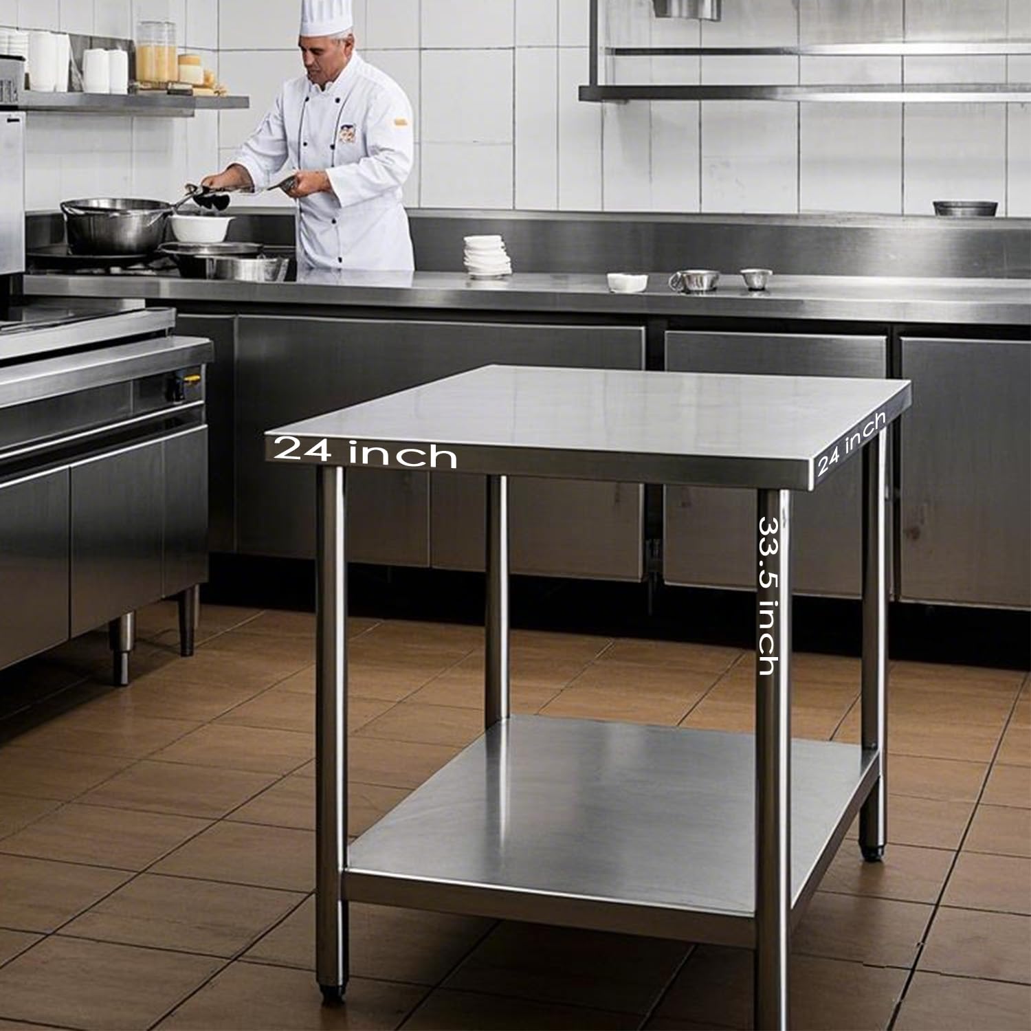 24x24 Inches NSF Certified Stainless Steel Prep Table with Casters - Adjustable Feet & Undershelf for Commercial Kitchen, Restaurant, Hotel, Home Use - Perfect for Food Prep, Baking, Coffee Station & Catering Services