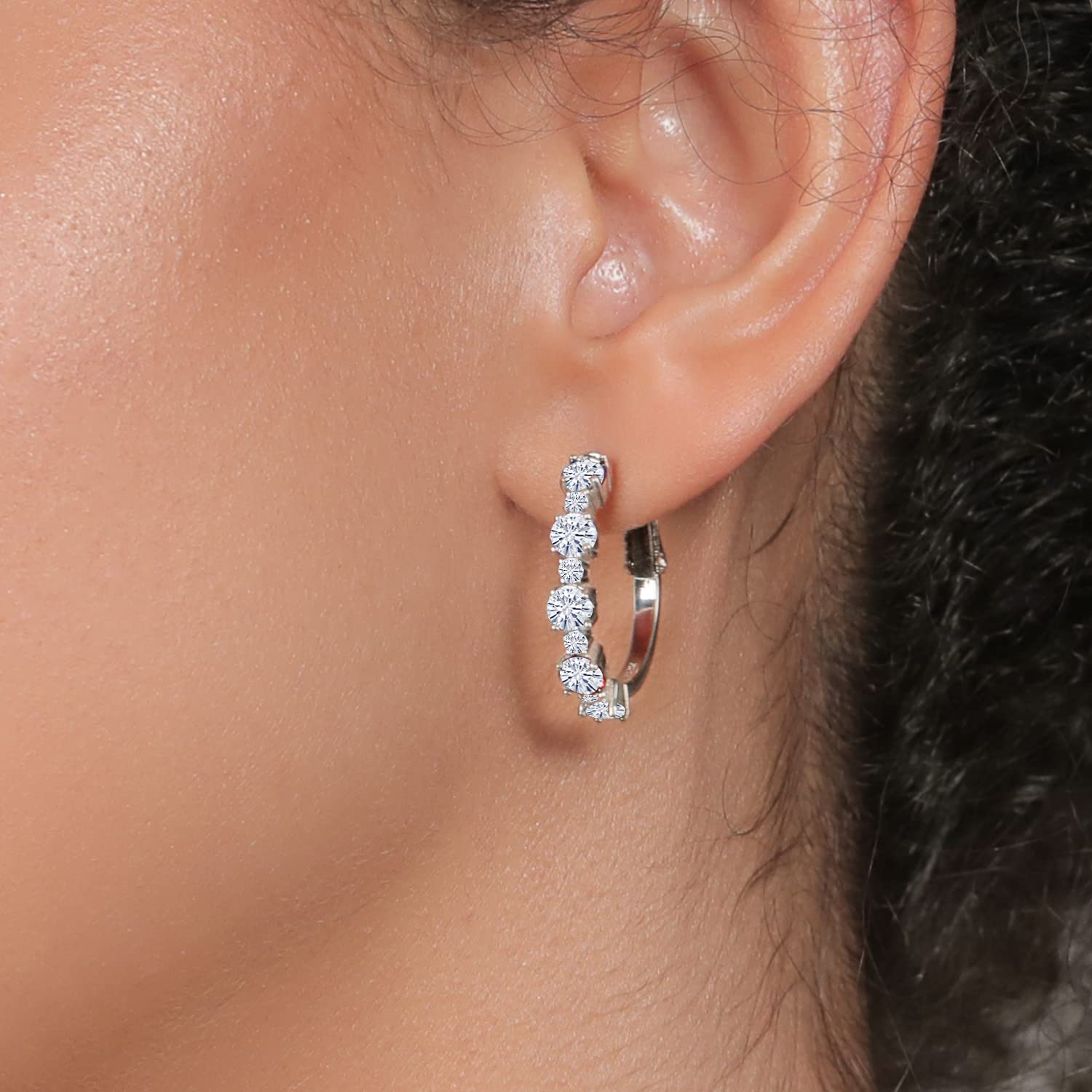 2.60 Cttw White Moissanite Hoop Earrings for Women - 925 Sterling Silver Round 4MM & 2MM - 1 Inch Diameter Dangle Earrings | Perfect for Weddings, Parties & Everyday Elegance