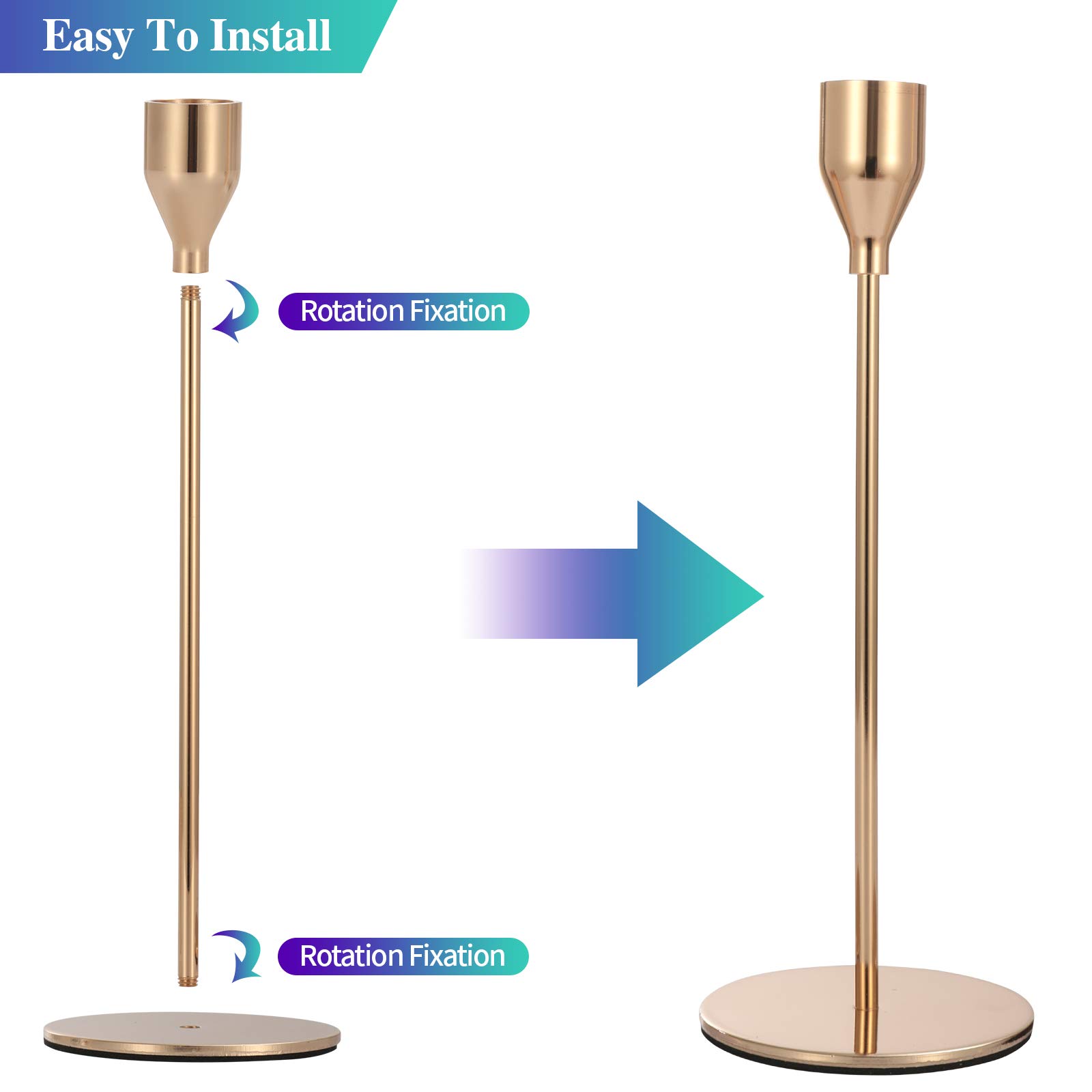 Set of 6 Pink Gold Candlestick Holders - Elegant Taper Candle Holders for Home Decor, Wedding Centerpieces, Dining Table, Party & Anniversary Decorations | Romantic Ambiance Lighting for Dinner Parties, Holiday Tablescapes & Special Occasions