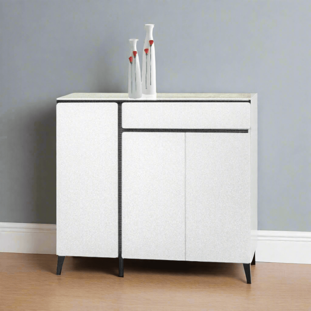 Malcy 3 Door White Shoe Cabinet - Modern Entryway Storage Organizer for Shoes, Boots & Accessories | Perfect for Hallway, Closet & Mudroom Organization