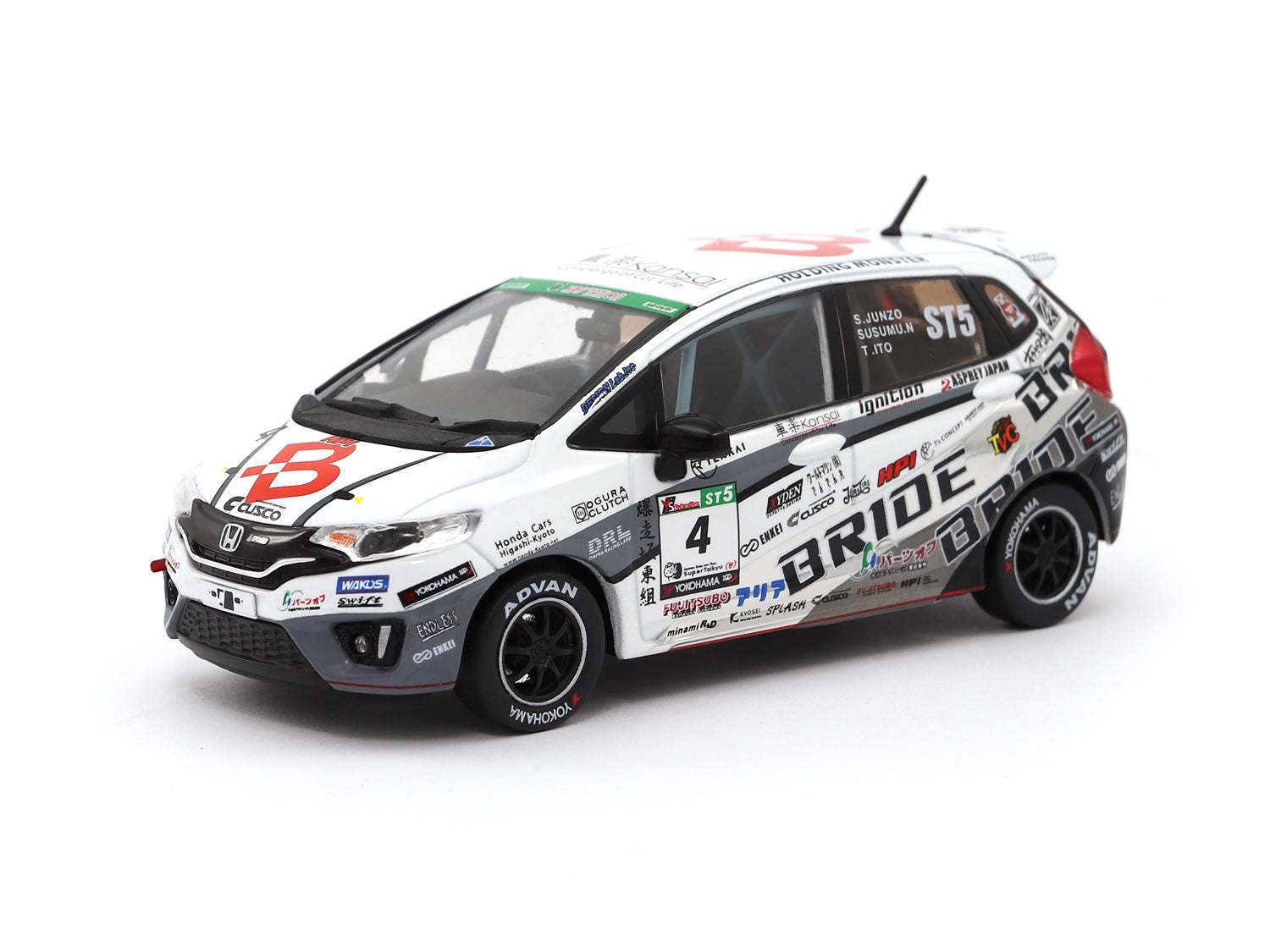 Tarmac Works 1/43 Scale Honda Fit 3 RS Team BRIDE Super Taikyu 2017 Diecast Model Car - Perfect for Collectors and Racing Enthusiasts