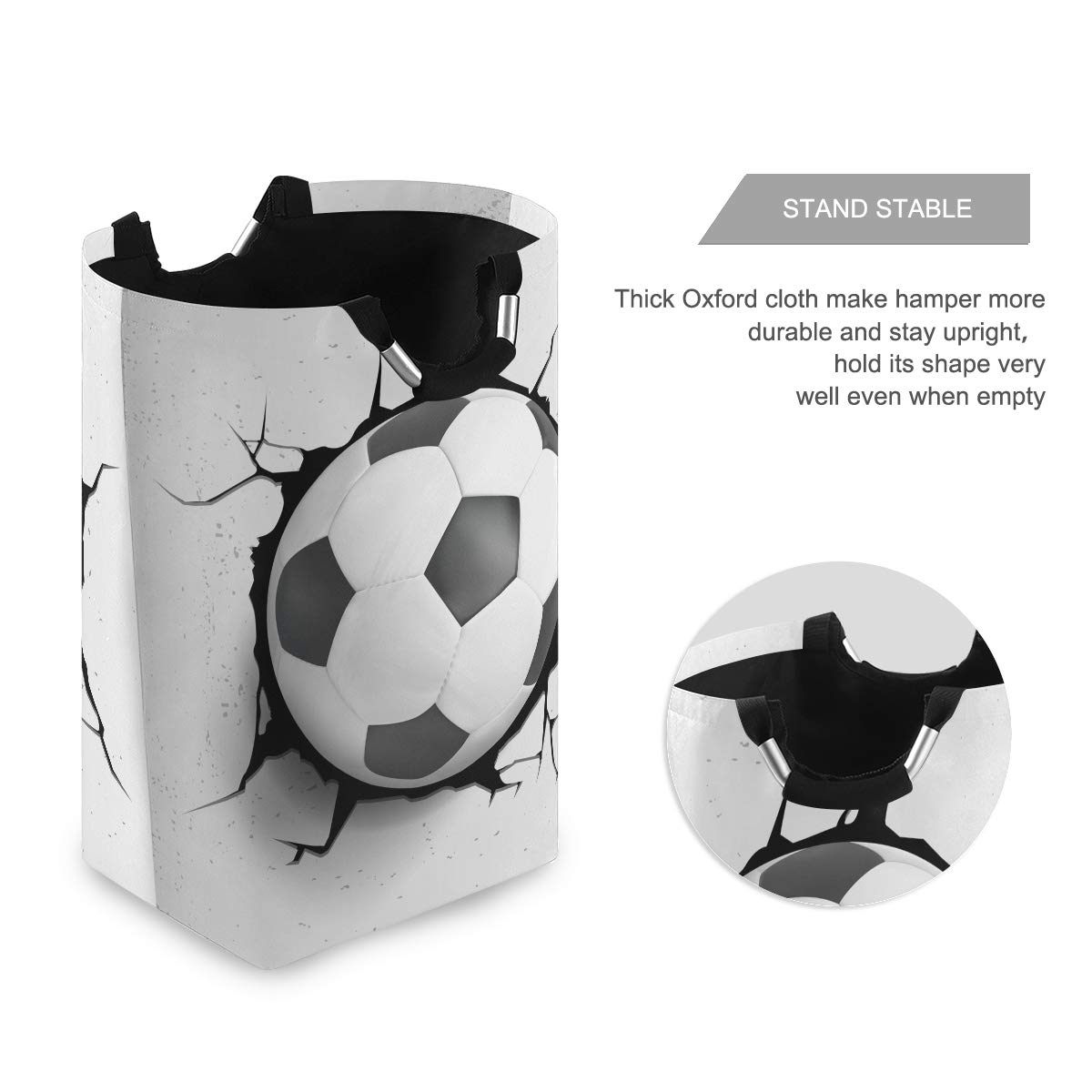 3D Soccer Ball Collapsible Laundry Basket - Large Foldable Cloth Hamper with Handle for Clothes Storage & Organization | Perfect for Bedroom, Dorm, Laundry Room & Travel Use
