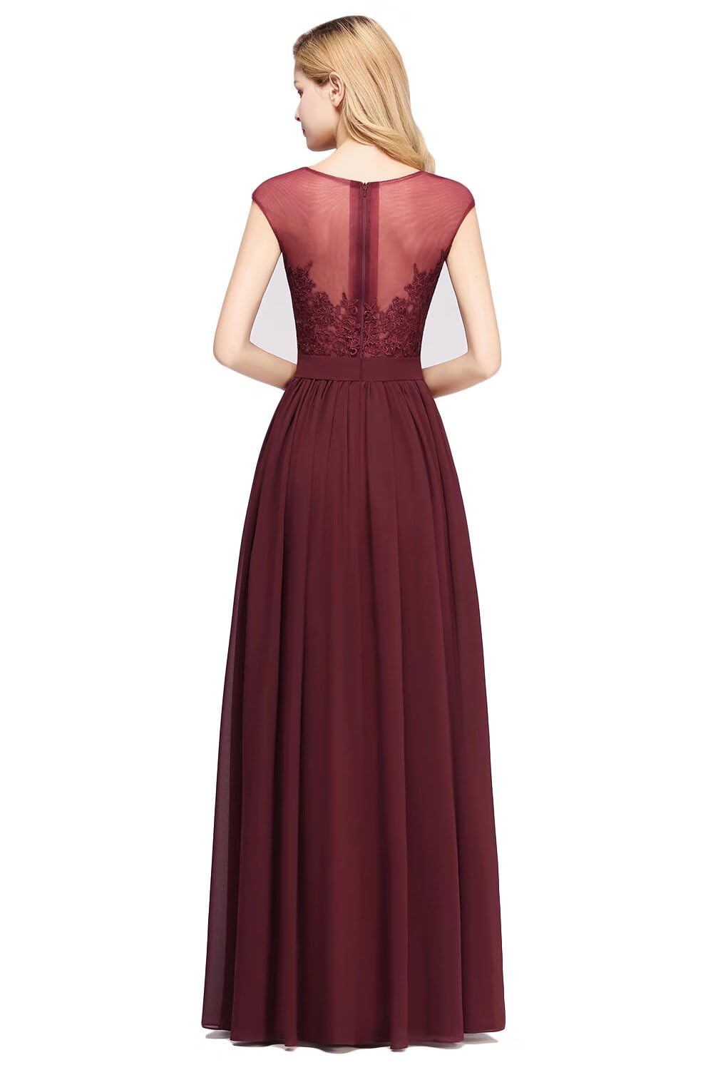Elegant Chiffon Lace Bridesmaid Dress for Women - Long Sheer Wedding Party Gown with High Slit for Formal Evening Events, Prom, and Special Occasions
