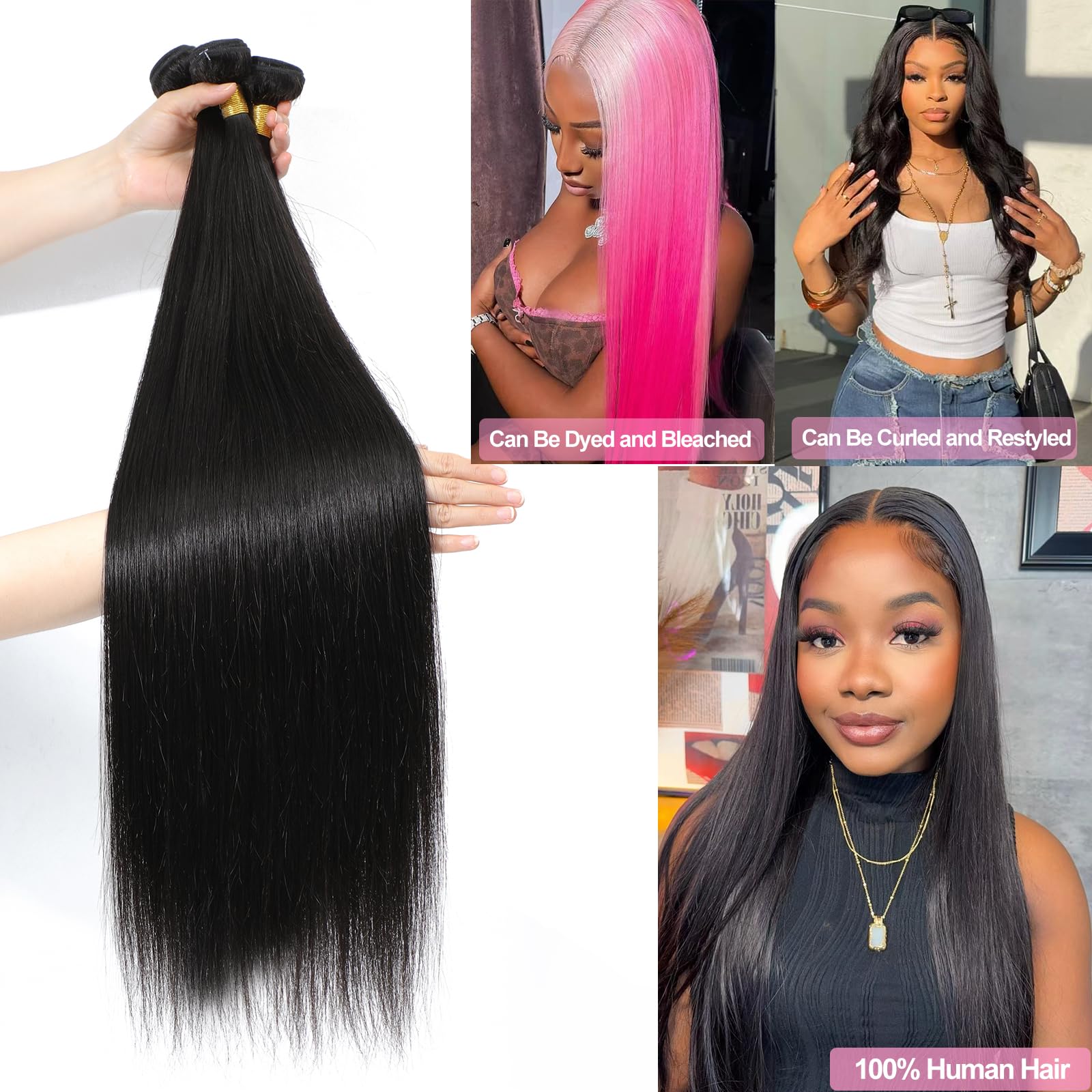 12A Brazilian Virgin Human Hair Bundles - 100% Unprocessed Straight Weave Extensions (1 Bundle, 38 Inch, Natural Black) | Perfect for Salon Styling, Everyday Wear & Special Occasions