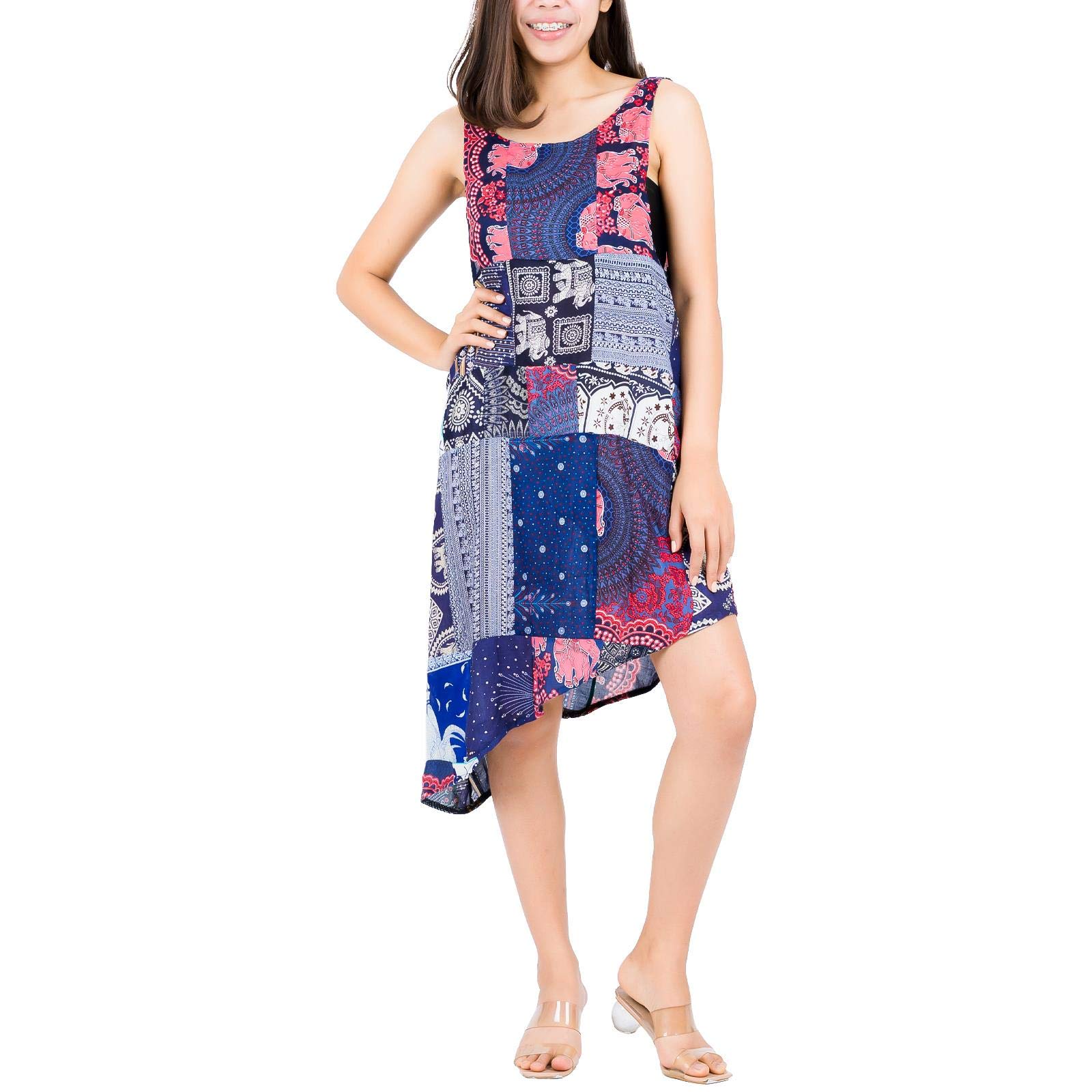 LOFBAZ Women's Patch Tunic Summer Dress - Casual Sleeveless Beach Cover Up for Vacation, Pool Party & Outdoor Activities