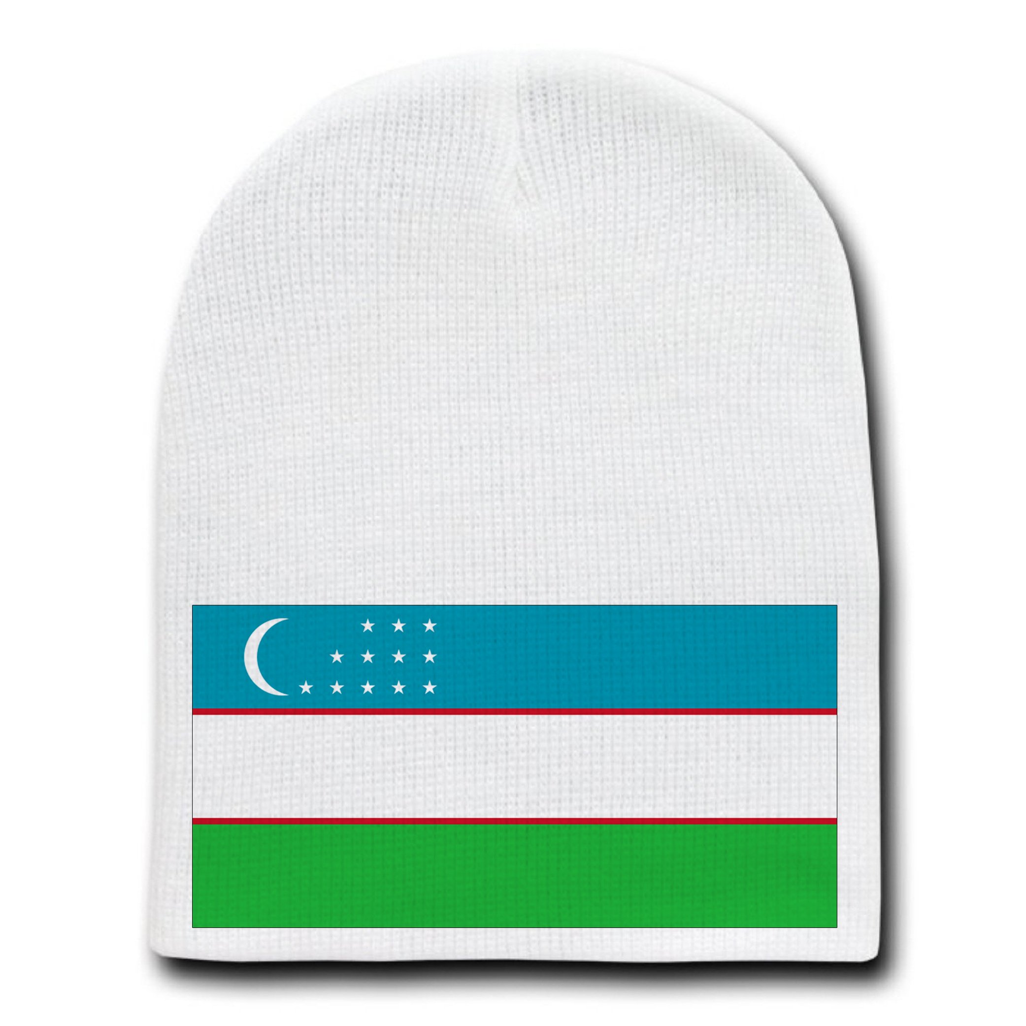 Uzbekistan National Flag Beanie Hat - White Skull Cap for Cold Weather - Perfect for Winter Sports, Outdoor Activities & Patriotic Events