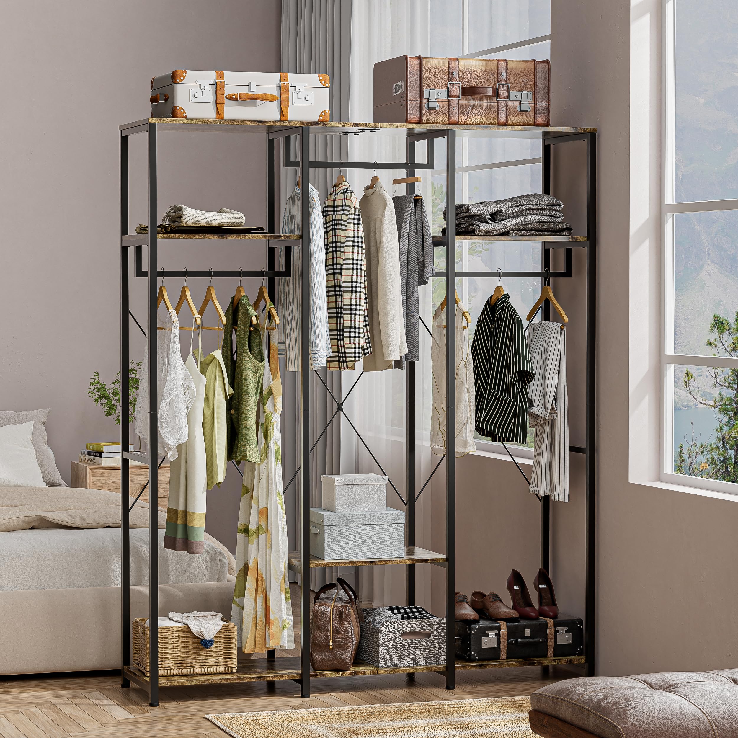 Sturdy Open Wardrobe Clothes Rack with Shelves - Freestanding Closet Organizer for Bedroom (40x150x182cm) - Perfect for Small Spaces, Dorm Rooms & Apartment Living