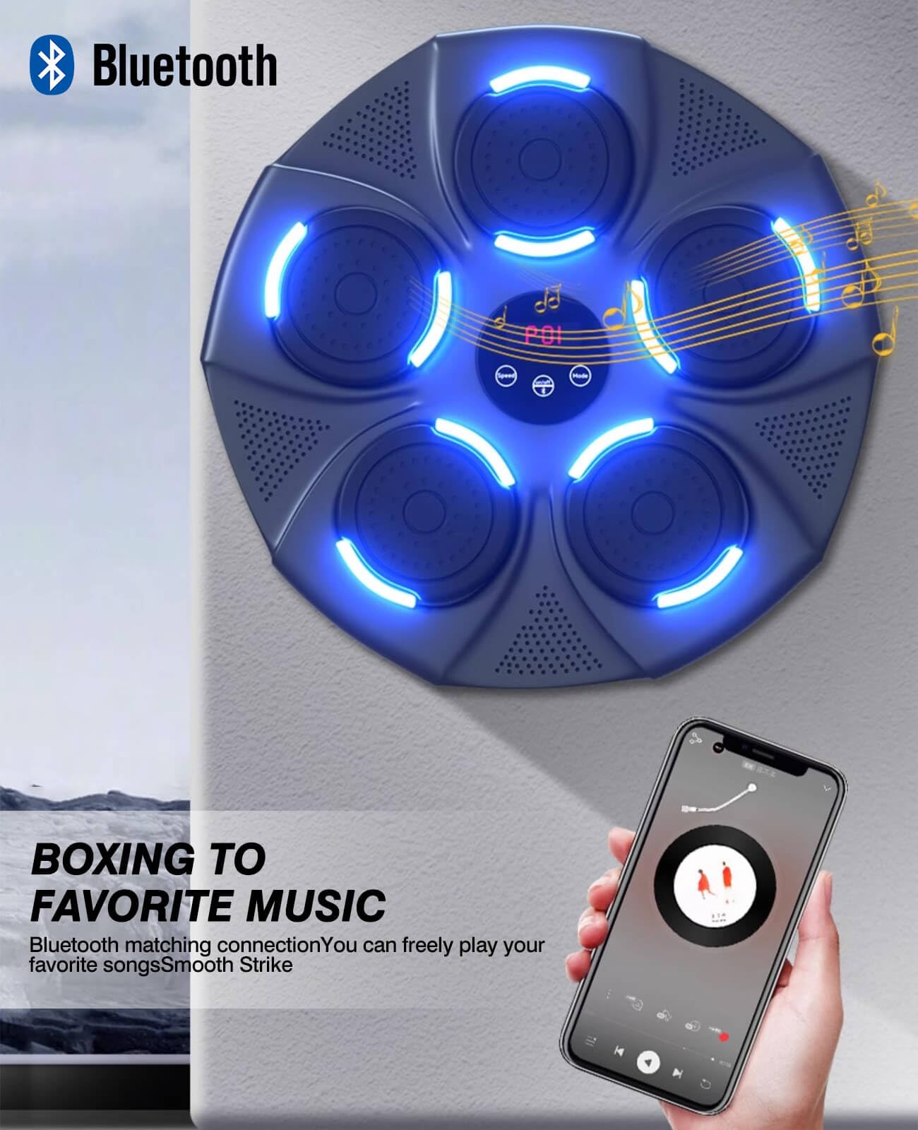 Music Boxing Machine for Adults - Wall Mounted Boxing Equipment with Gloves for Home, Gym & Indoor Workouts | Perfect for Cardio Training, Stress Relief & Fitness Routines