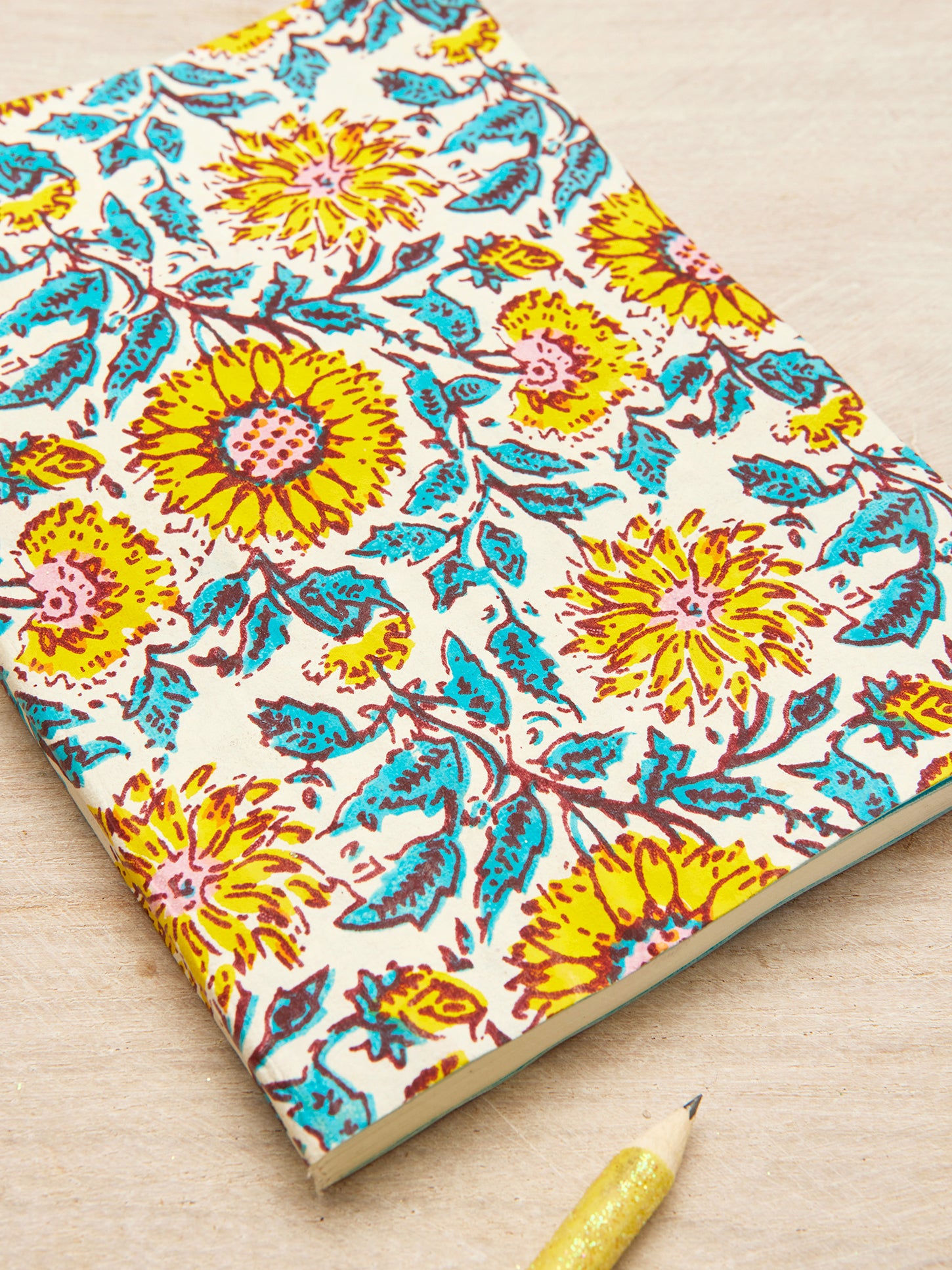 Namaste Block Print Notebook - Sunflower Design | Handmade Journal for Writing, Sketching & Gift Giving | Perfect for Yoga, Meditation & Travel