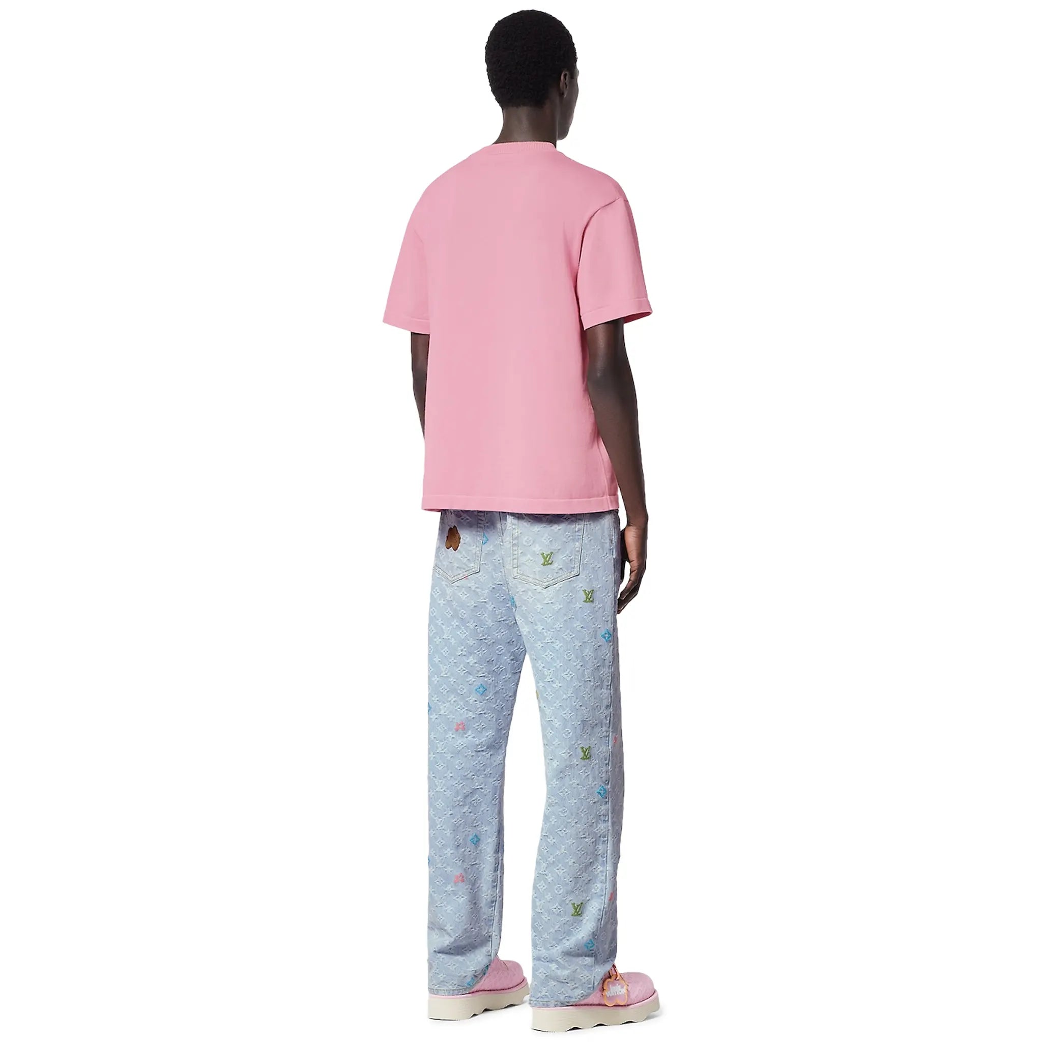 Louis Vuitton Signature Embroidered Coral Blush Pink Crewneck T-Shirt for Women | Luxury Casual Wear for Outings & Social Events