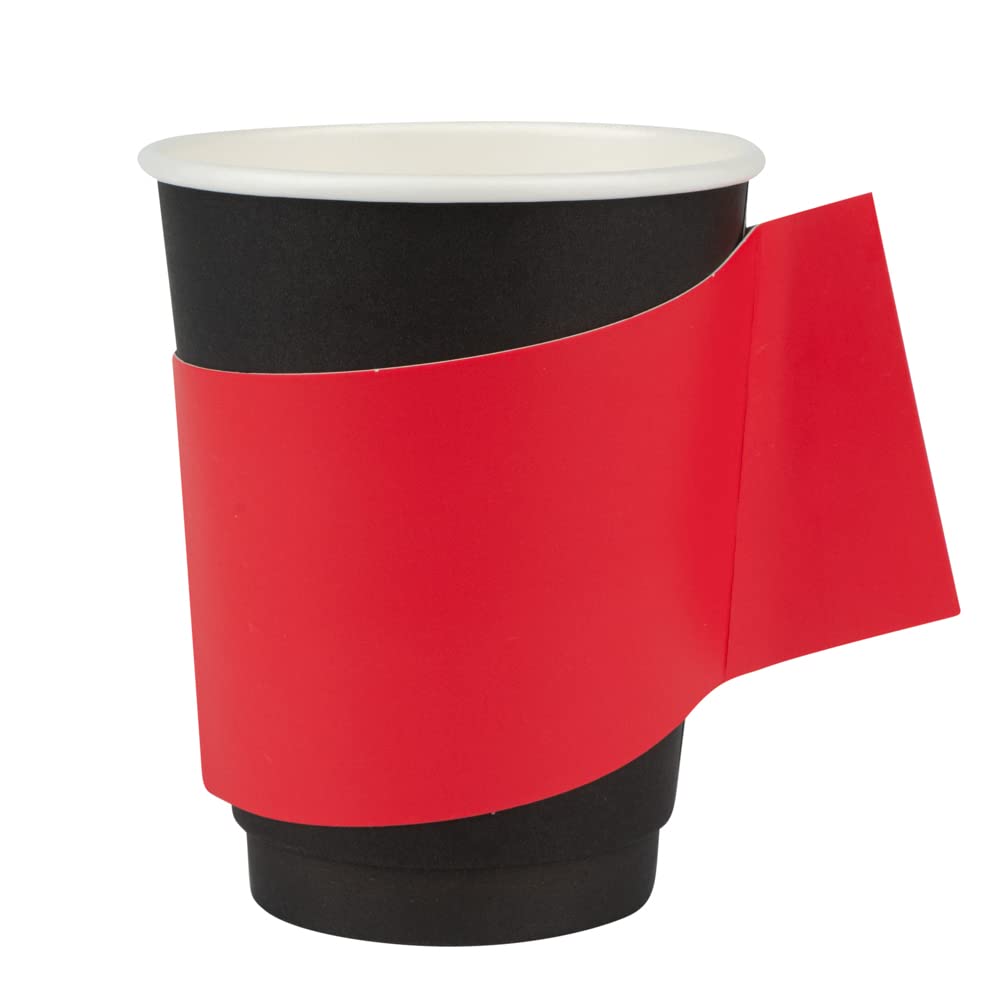 Restpresso Hot Coffee Sleeves with Handle - 1000 Disposable Cup Sleeves for 12, 16 & 20 oz Cups | Red Paper Cup Jackets for Coffee Shops, Cafes & Takeout (Cups Sold Separately) - Perfect for Baristas, Coffee Shops & Office Break Rooms