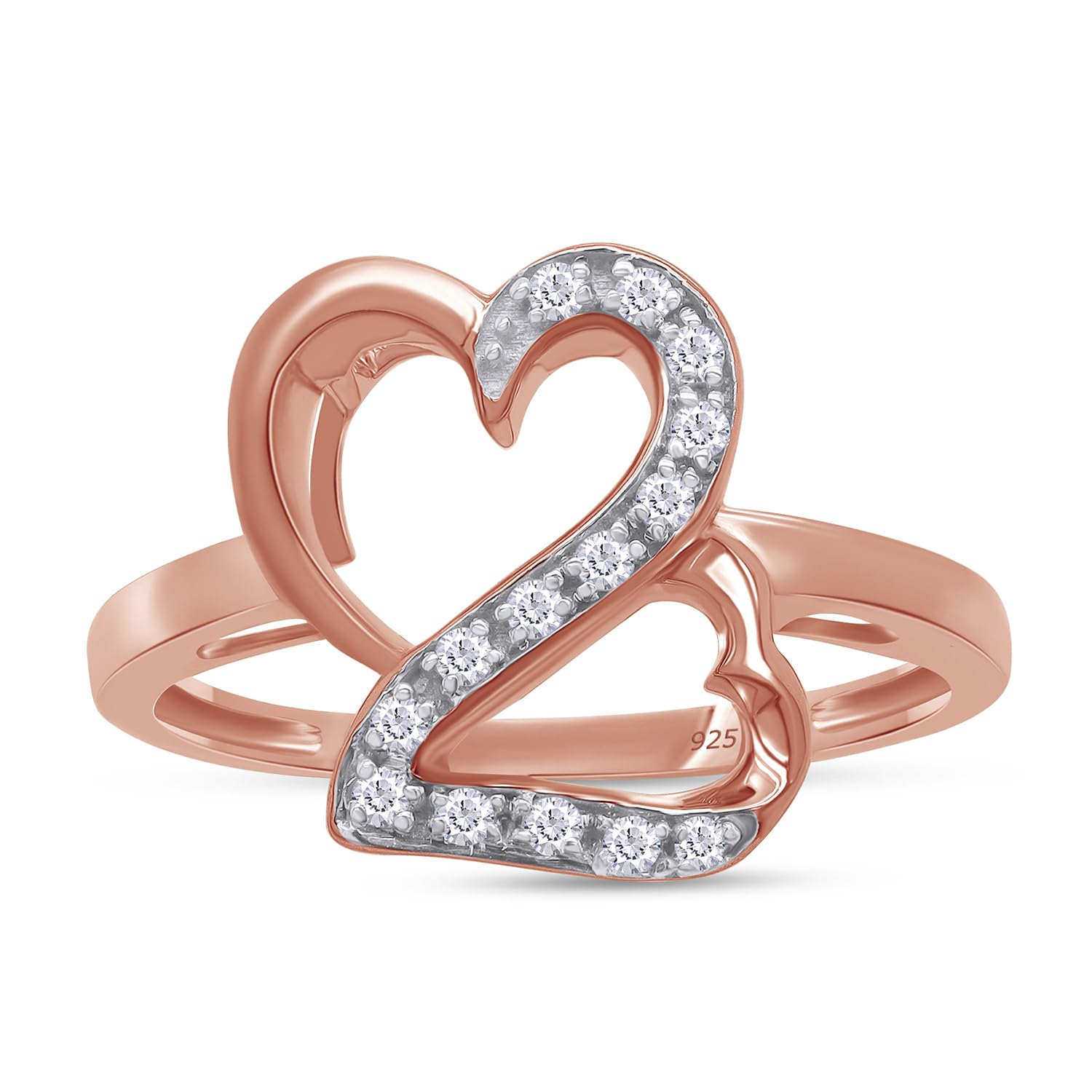 10K Solid Gold Round White Natural Diamond Accent Double Heart Ring - Perfect for Anniversaries, Valentine's Day & Romantic Gifts
