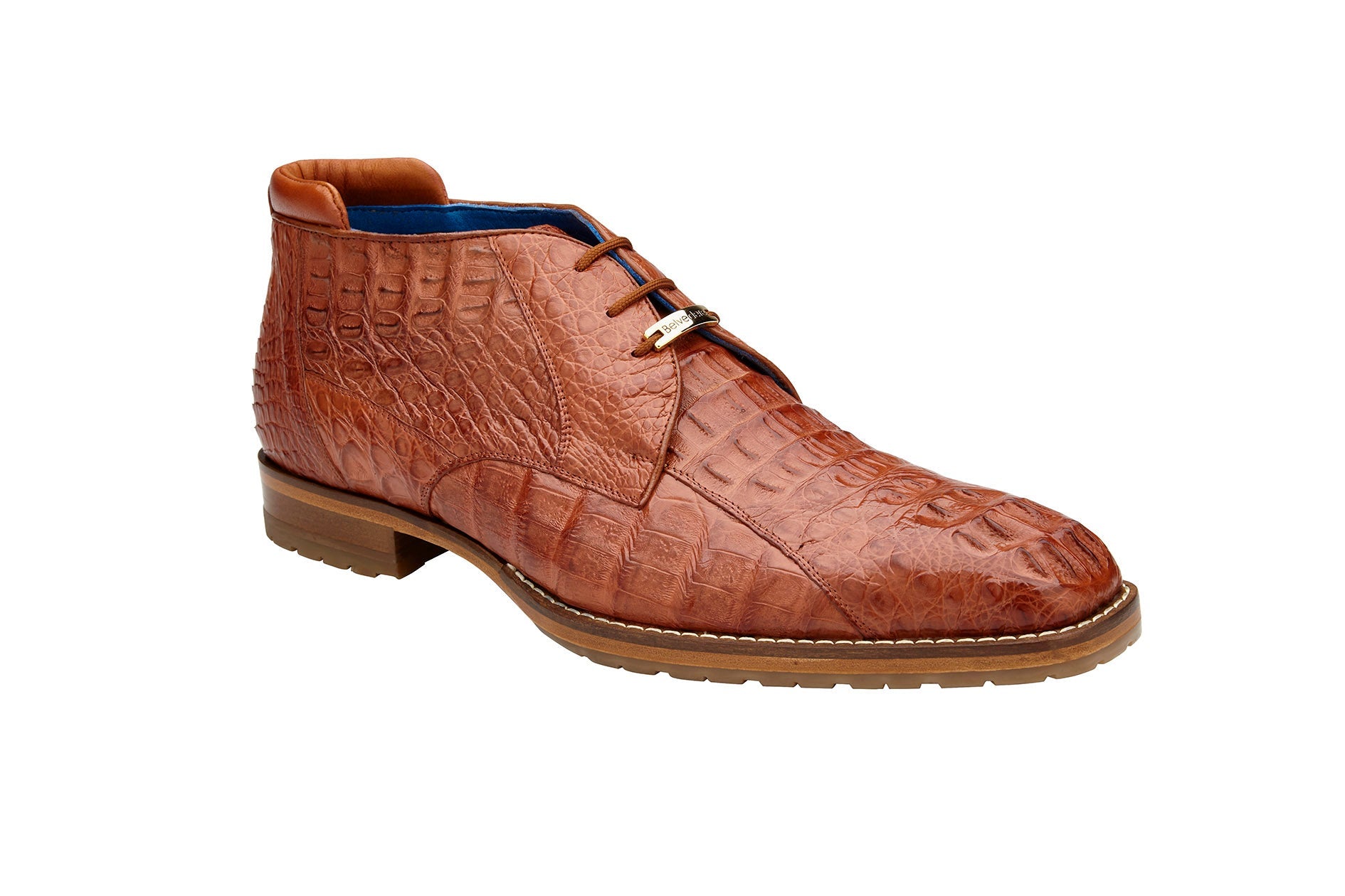 Belvedere Marcello Genuine Hornback Caiman Ankle Boots for Men - Premium Cognac Leather Dress Shoes - R19 Collection - Perfect for Business, Formal Events & Luxury Fashion