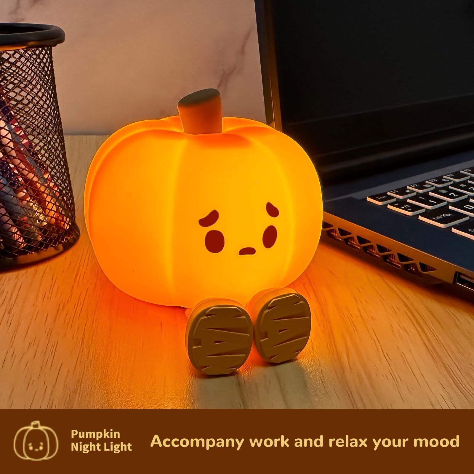 Cute Pumpkin LED Night Light - Halloween Silicone Touch Lamp for Kids & Adults - Soft Glow Desk Decor for Office, Nursery & Halloween Party (2-Pack) - Perfect for Bedtime, Home Decor & Holiday Gifts