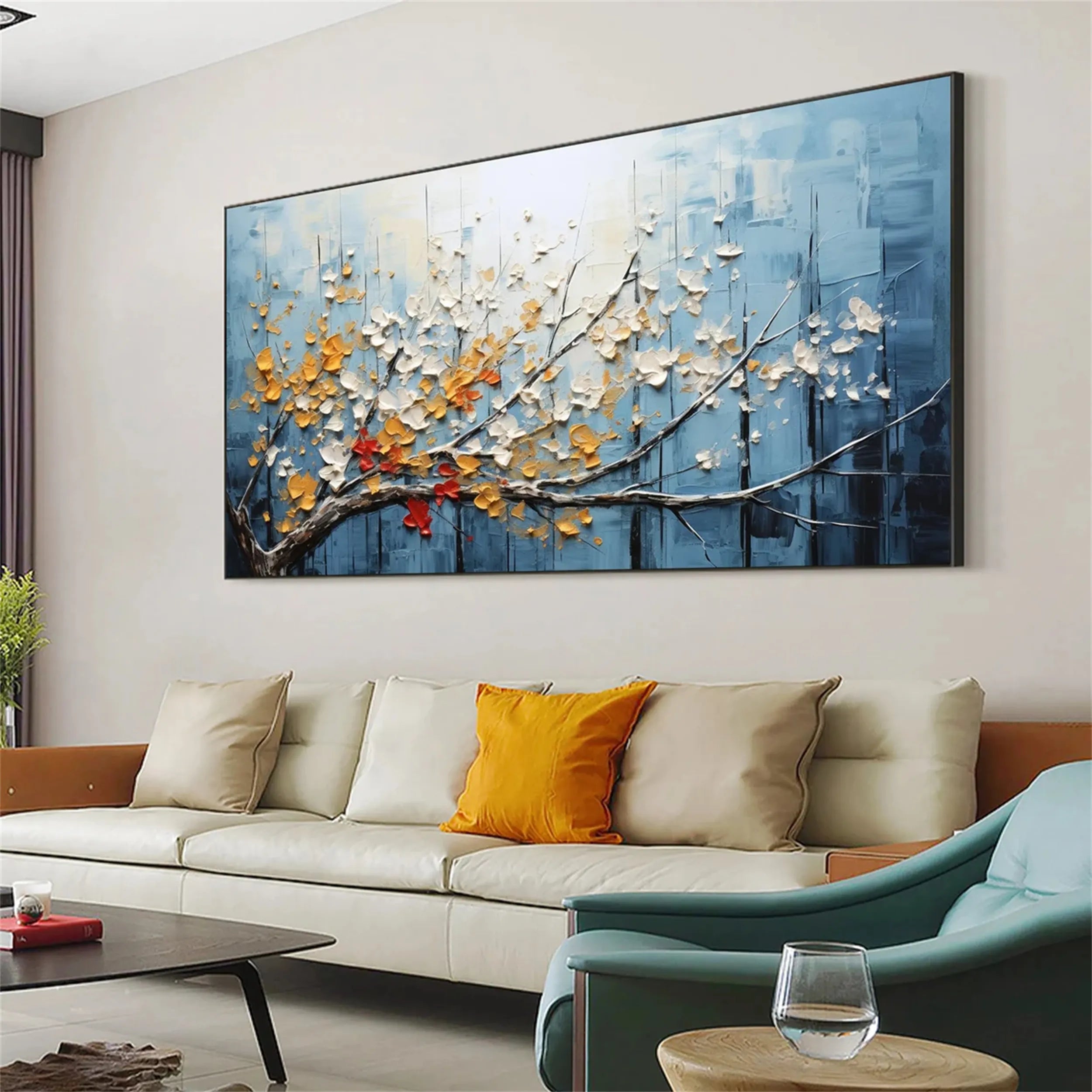 Beautiful Flower and Tree Painting #FT052 - Handmade Canvas Art for Home Decor, Living Room, Bedroom & Office Wall