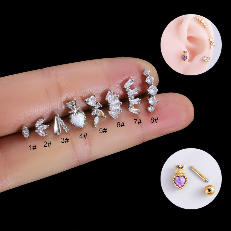 16G Surgical Steel Cartilage Earrings - Crown & Heart Studs with Ball Back for Women | Hypoallergenic Body Jewelry for Pierced Ears | Perfect for Daily Wear, Parties & Gifts