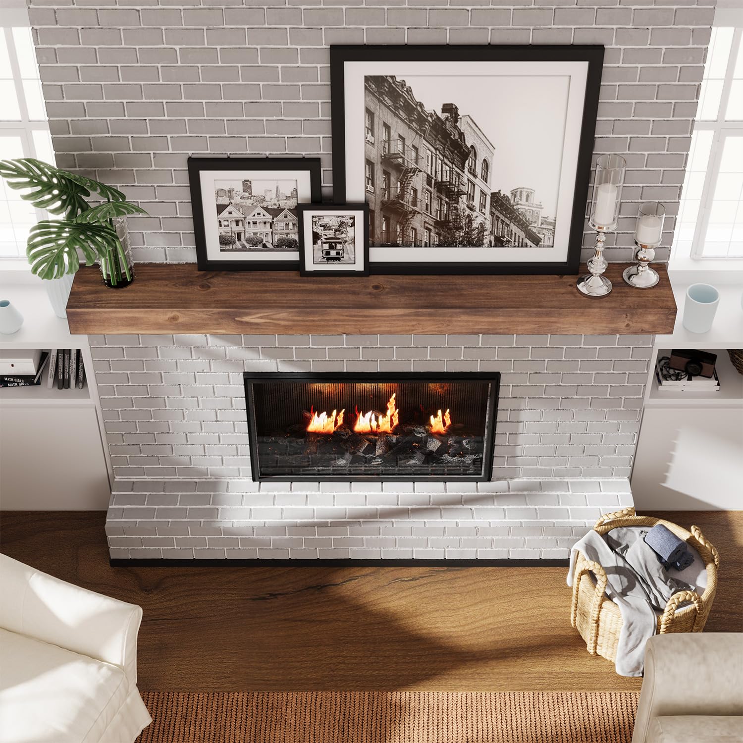 72 Inch Handcrafted Wood Fireplace Mantel Shelf with Invisible Heavy Duty Metal Bracket - Brown Floating Shelf for Over Fireplace - Perfect for Living Room, Bedroom & Home Decor