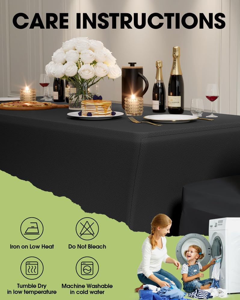 Pureegg Spandex Tablecloth 6ft - 2 Pack, Fitted Stretch Table Cover for Rectangle Tables, Wrinkle-Free & Elastic Tablecloth for Graduation, Wedding, Party & Banquet Decor - Black | Perfect for Dining Tables, Buffet Setups & Event Centerpieces
