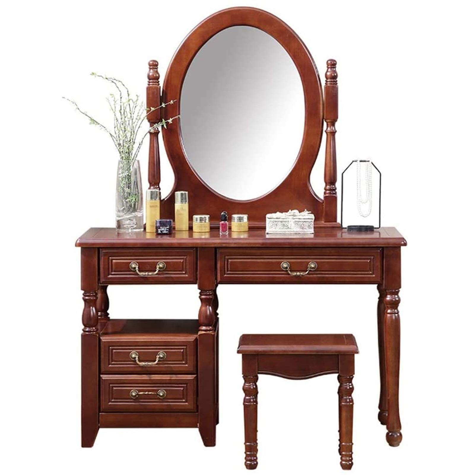 Tolalo Vanity Set with Mirror and Stool - 4 Drawer Dressing Table & Makeup Vanity Bench for Bedroom, Bathroom, and Beauty Salon | Elegant Dressing Table Set for Women