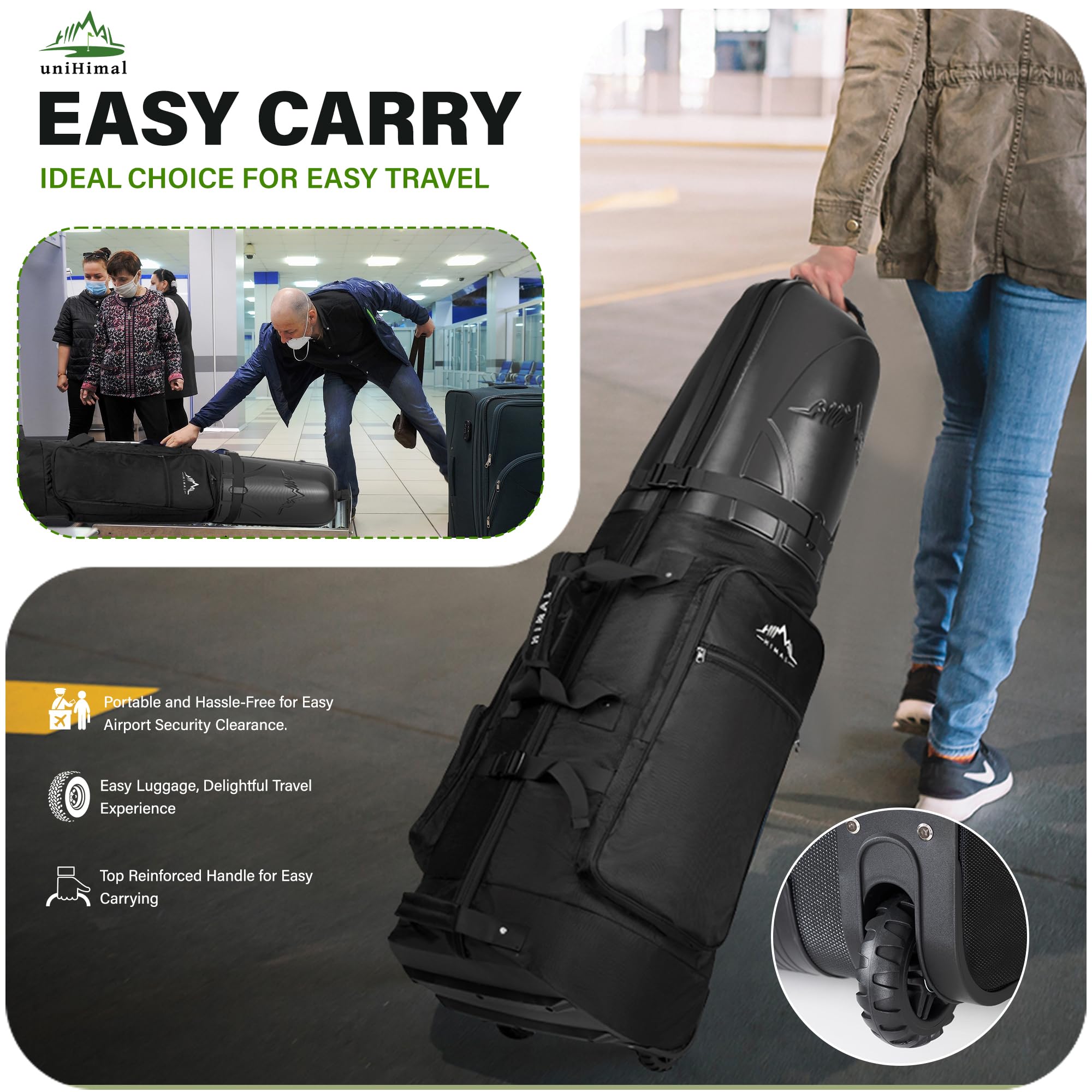 Premium 1680D Heavy Duty Golf Travel Bag with Hard Case Top - Airline Approved, Wheeled Golf Club Carrier for Easy Transport | Perfect for Air Travel & Golf Tournaments